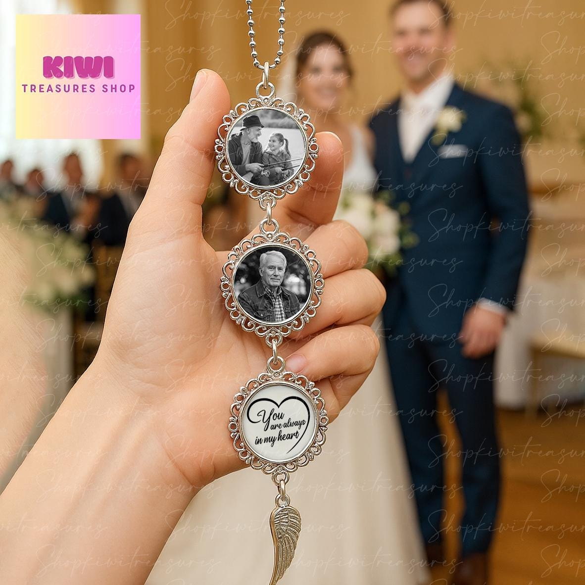 Memorial Photo Charm for Wedding Bouquet or Car | In Loving Memory Keepsake | You Are Always in My Heart Charm | Remembrance Gift for Bride