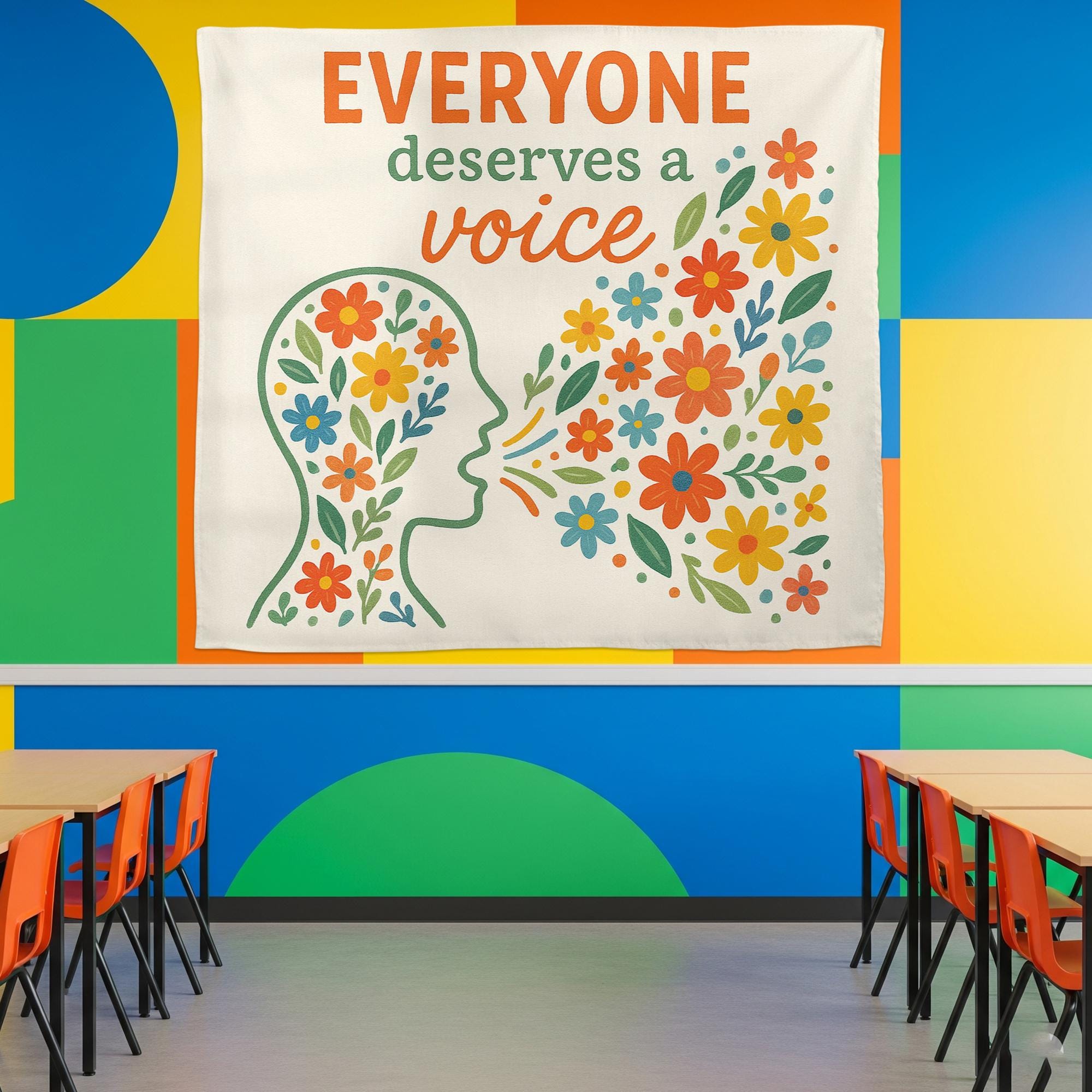 Everyone Deserves a Voice Tapestry, Speech Therapy Wall Art, SLP Office Decor, Floral Communication Banner, Therapist Gift