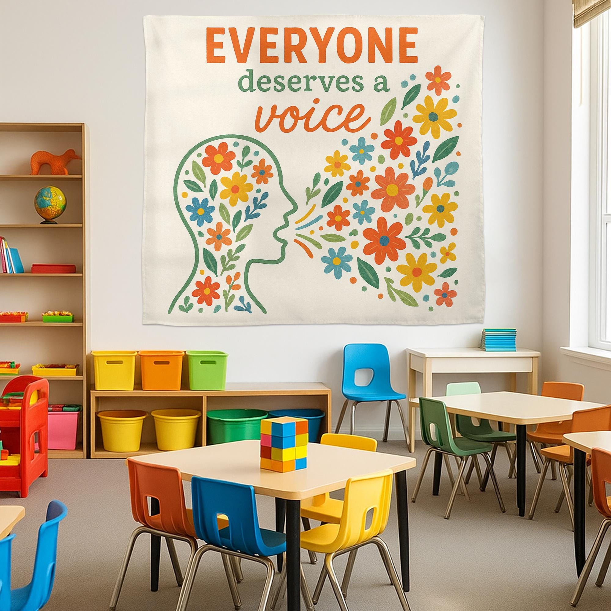 Everyone Deserves a Voice Tapestry, Speech Therapy Wall Art, SLP Office Decor, Floral Communication Banner, Therapist Gift