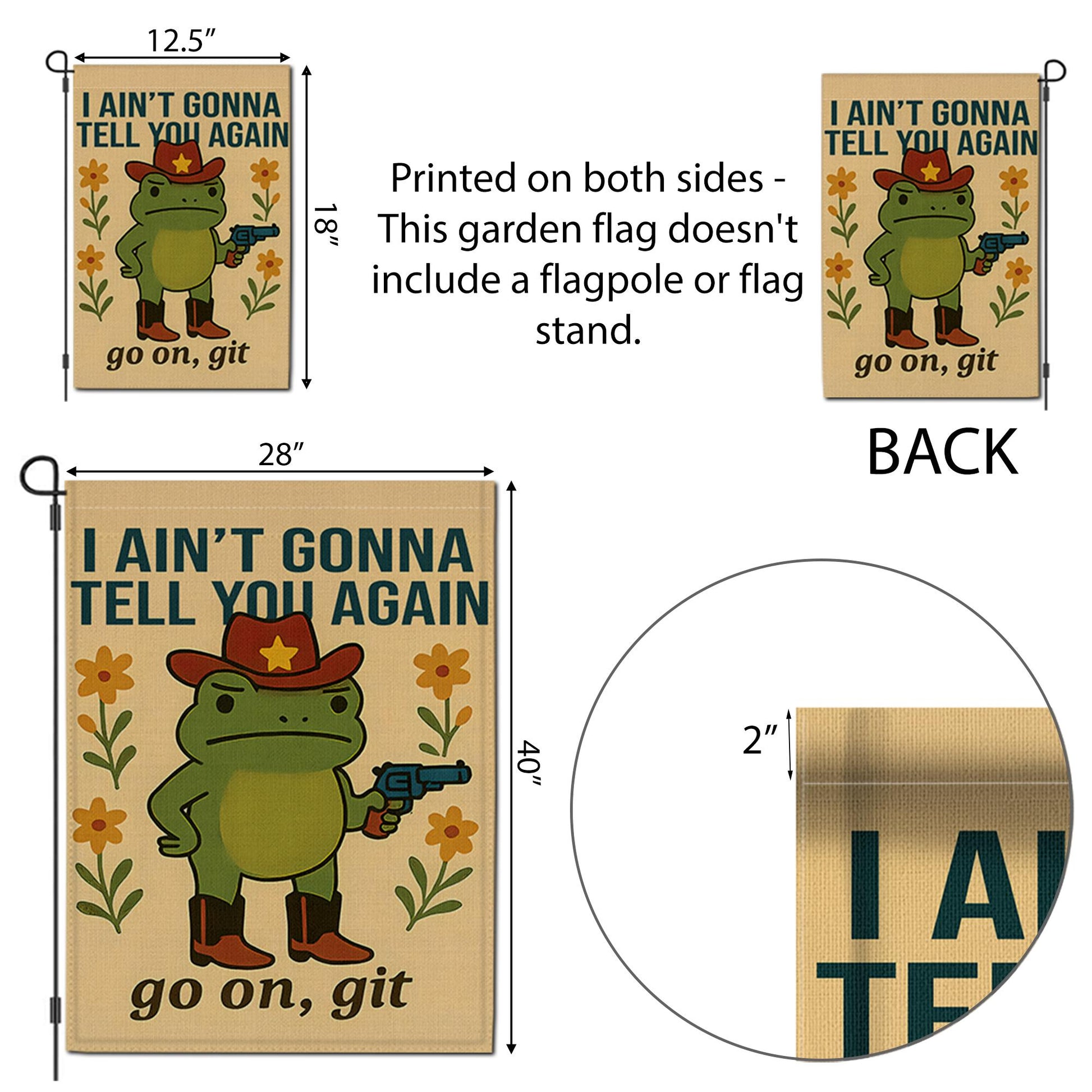 Funny Cowboy Frog Garden Flag | Go On Git Yard Sign | Southern Humor Outdoor Decor | Country Porch Banner | Frog Lawn Flag