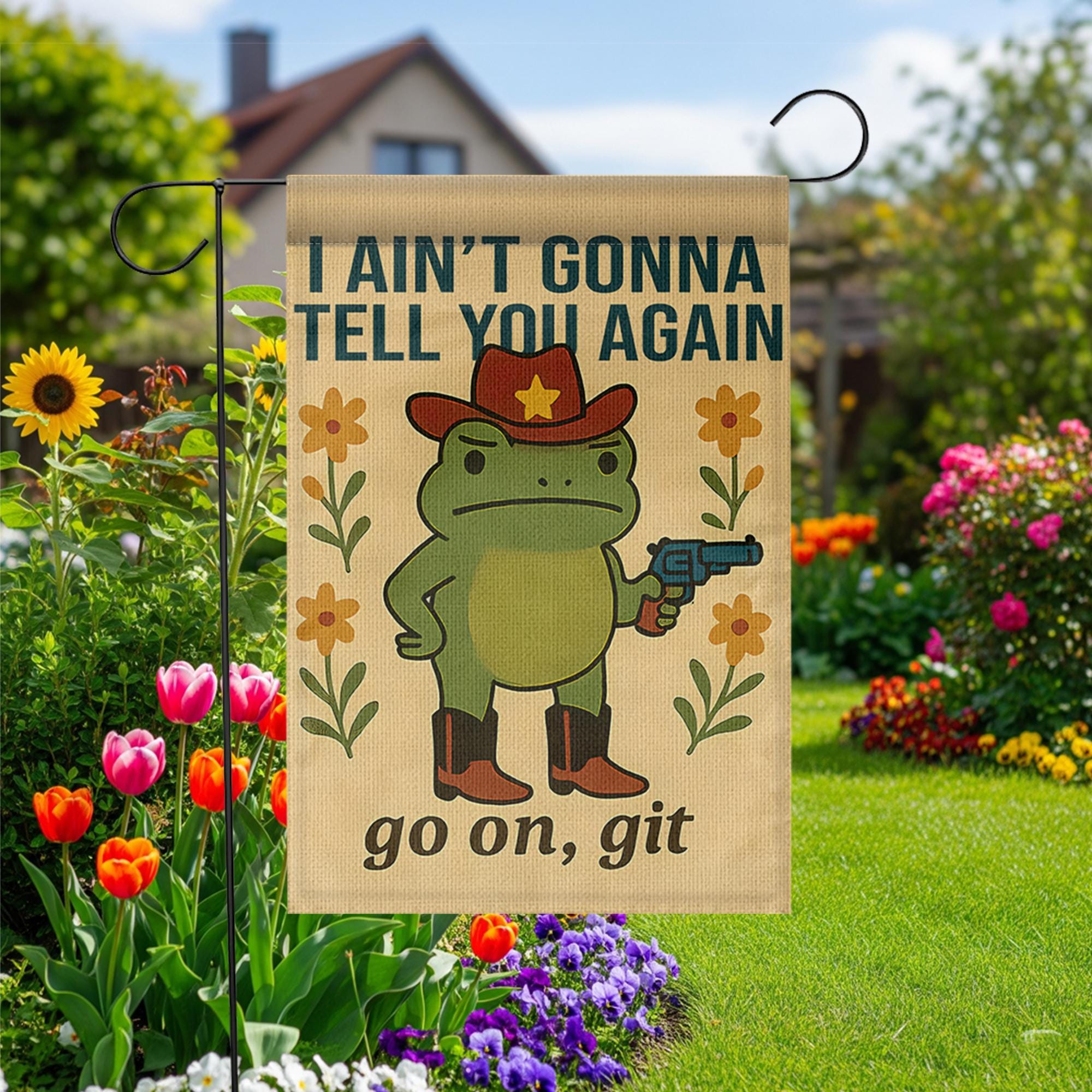 Funny Cowboy Frog Garden Flag | Go On Git Yard Sign | Southern Humor Outdoor Decor | Country Porch Banner | Frog Lawn Flag
