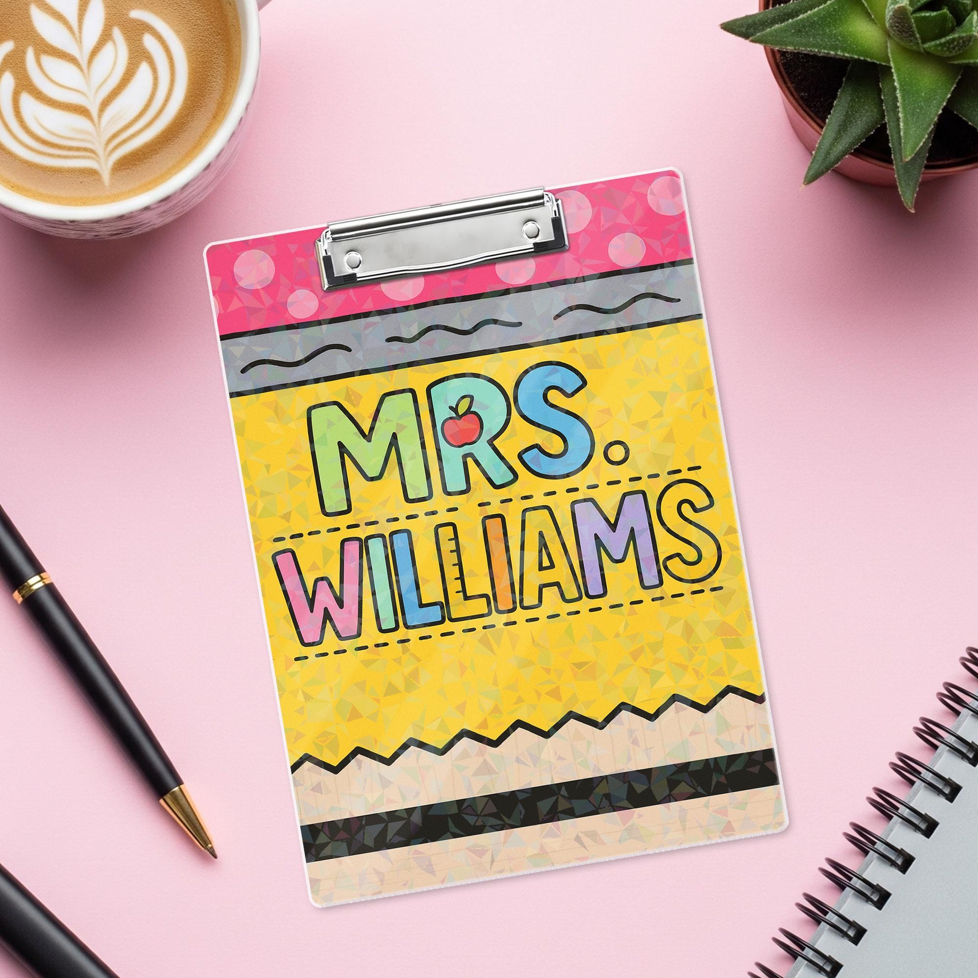 Personalized Teacher Clipboard | Custom Holographic Name Clipboard | Back to School Gift for Teachers | Classroom Supply