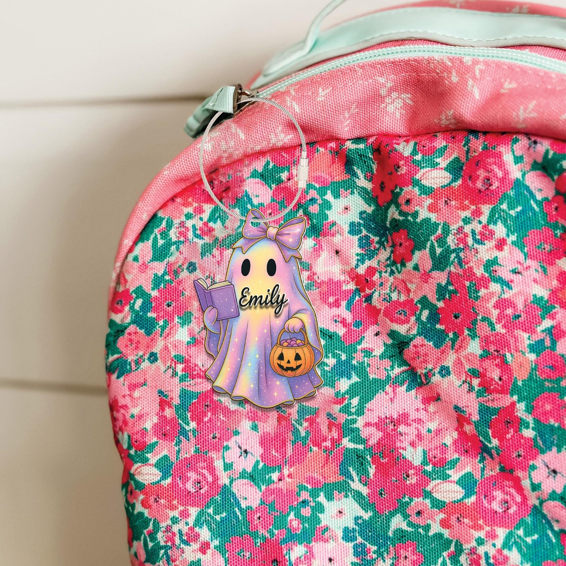 Custom Ghost Acrylic Name Tag | Personalized Halloween Bag Tag for Kids | Cute Pastel Ghost Keychain | Trick or Treat Name ID Label
