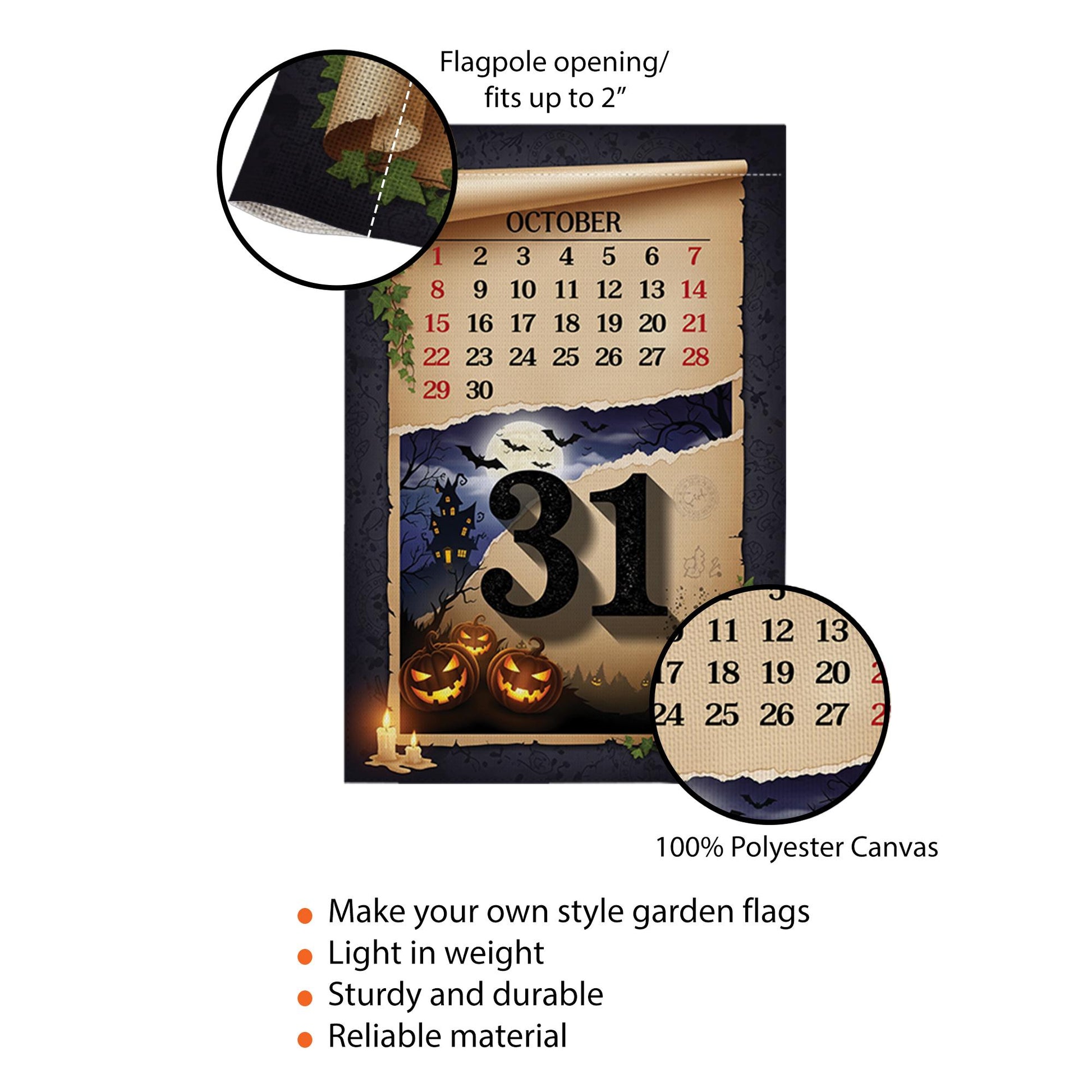 Halloween Garden Flag – October 31 Calendar Yard Decor – Spooky Fall Outdoor Decoration with Pumpkins and Haunted Night Scene