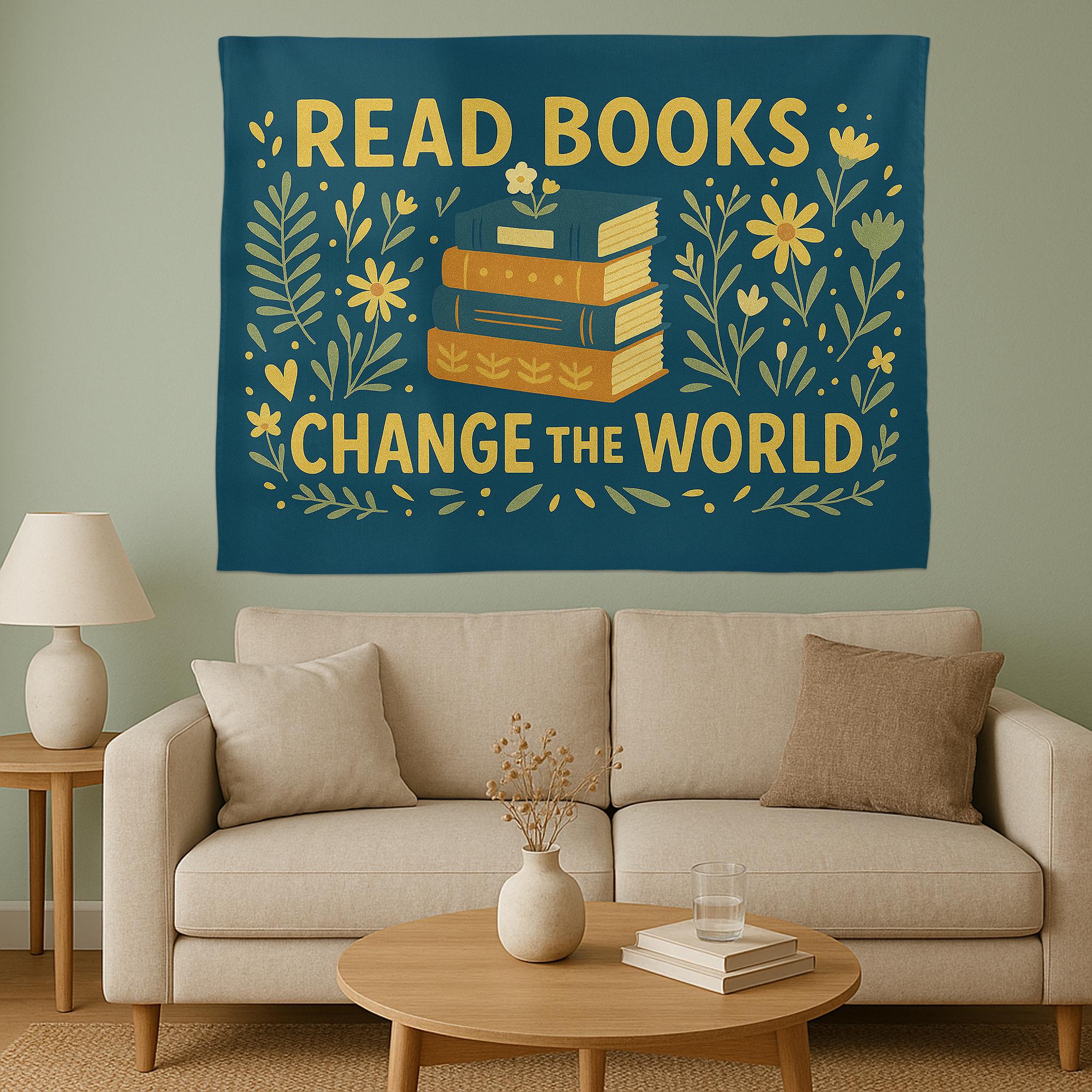 Read Books Change the World Tapestry | Inspirational Book Lover Wall Art | Library Classroom Decor | Cozy Literary Reading Banner