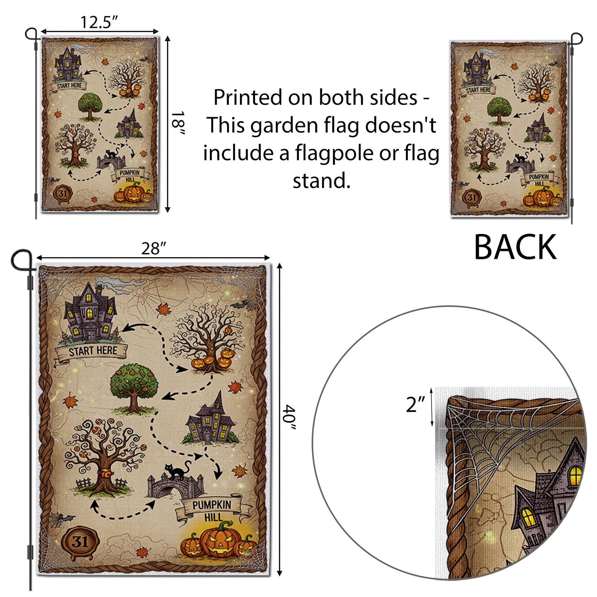 Halloween Treasure Map Garden Flag – Pumpkin Hill Yard Decor – Cute Spooky Outdoor Halloween Decoration for Kids and Family