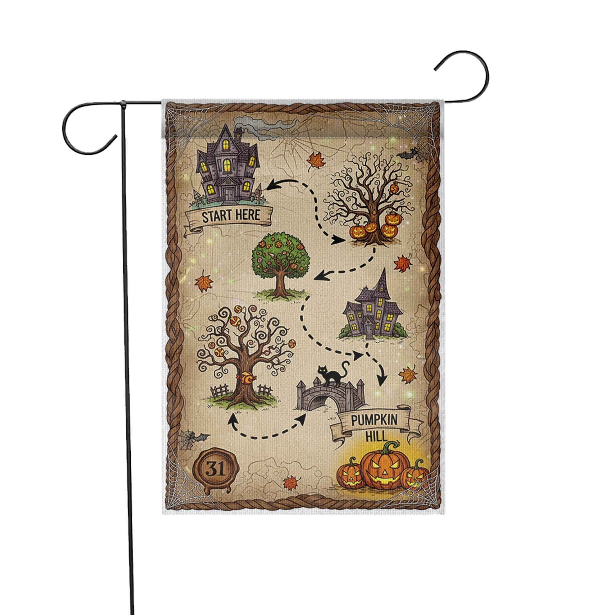 Halloween Treasure Map Garden Flag – Pumpkin Hill Yard Decor – Cute Spooky Outdoor Halloween Decoration for Kids and Family