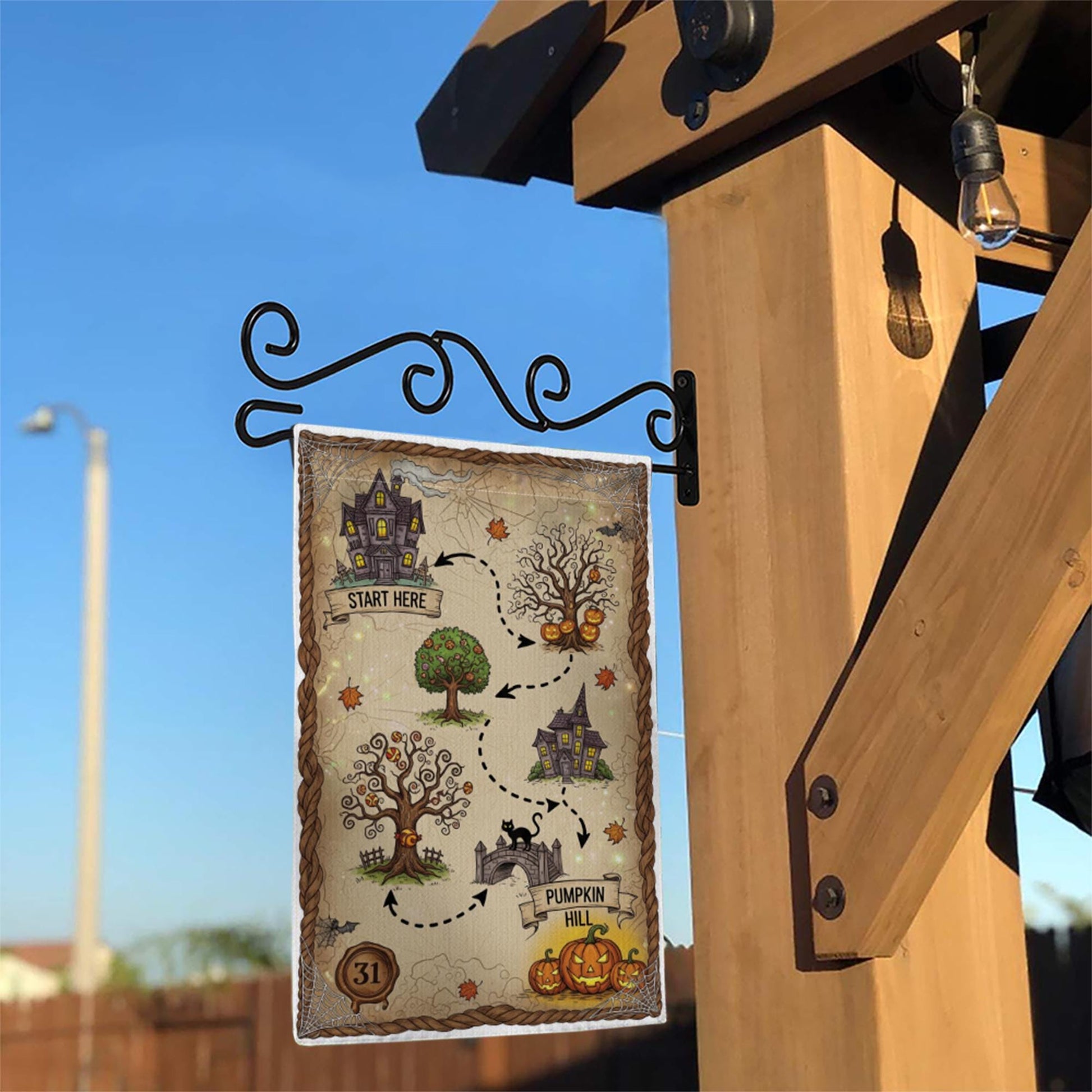 Halloween Treasure Map Garden Flag – Pumpkin Hill Yard Decor – Cute Spooky Outdoor Halloween Decoration for Kids and Family
