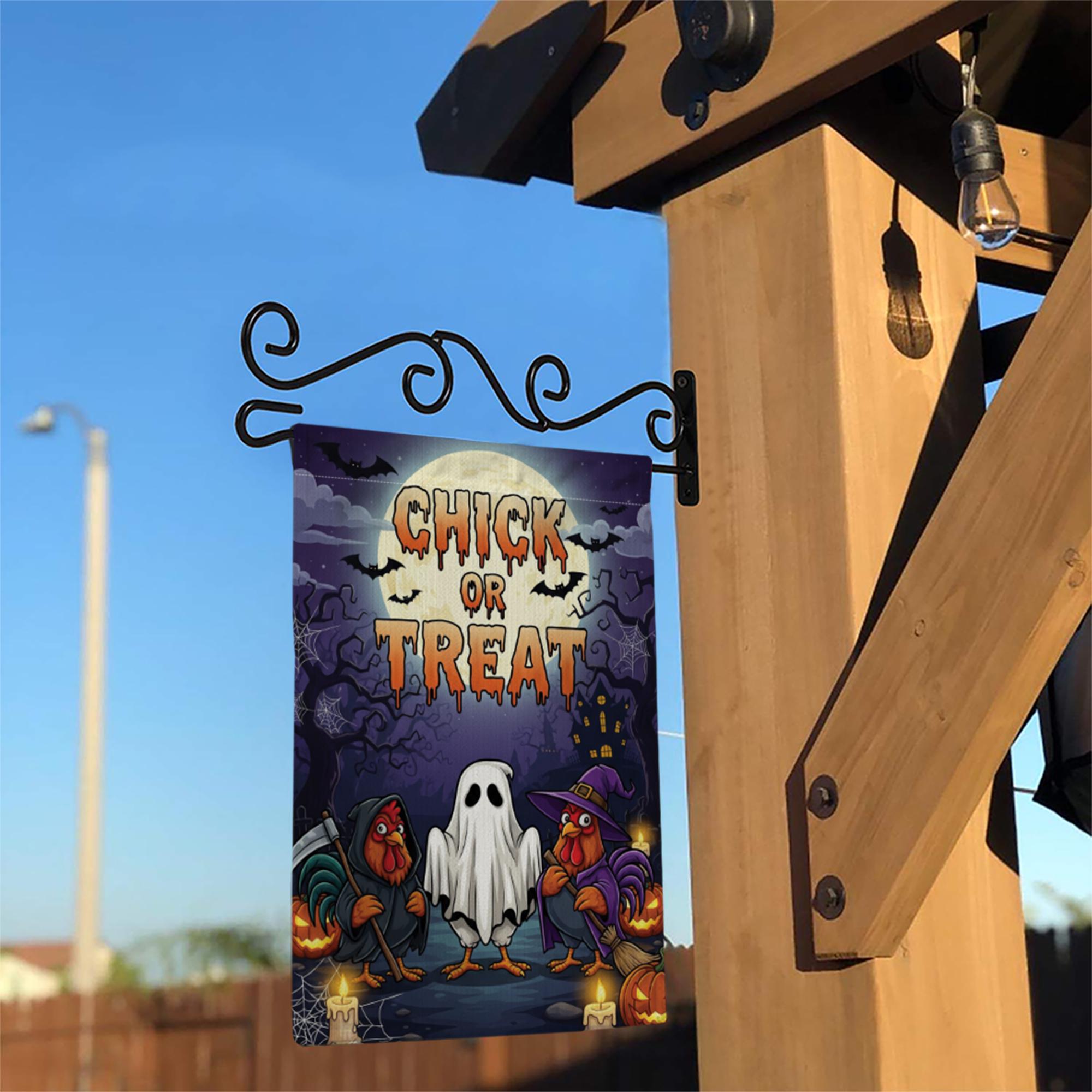 Chick or Treat Halloween Garden Flag – Funny Chicken Yard Decor – Farmhouse Fall Outdoor Decoration with Ghost Rooster Design