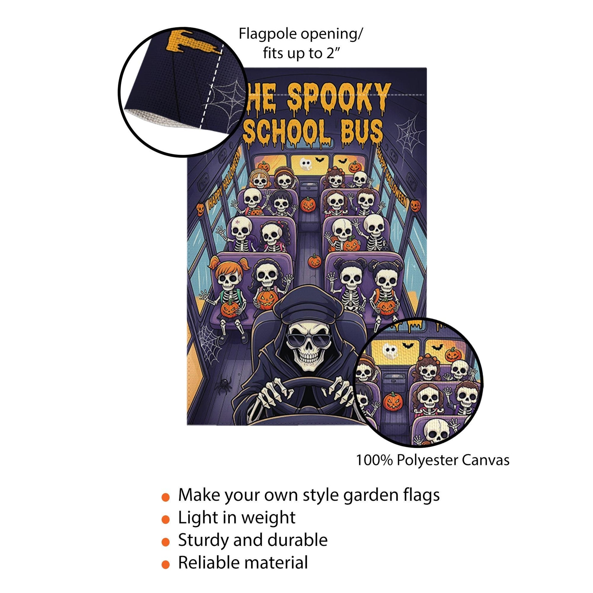 The Spooky School Bus Halloween Garden Flag – Skeleton Kids Yard Decor – Funny Haunted Bus Fall Outdoor Decoration