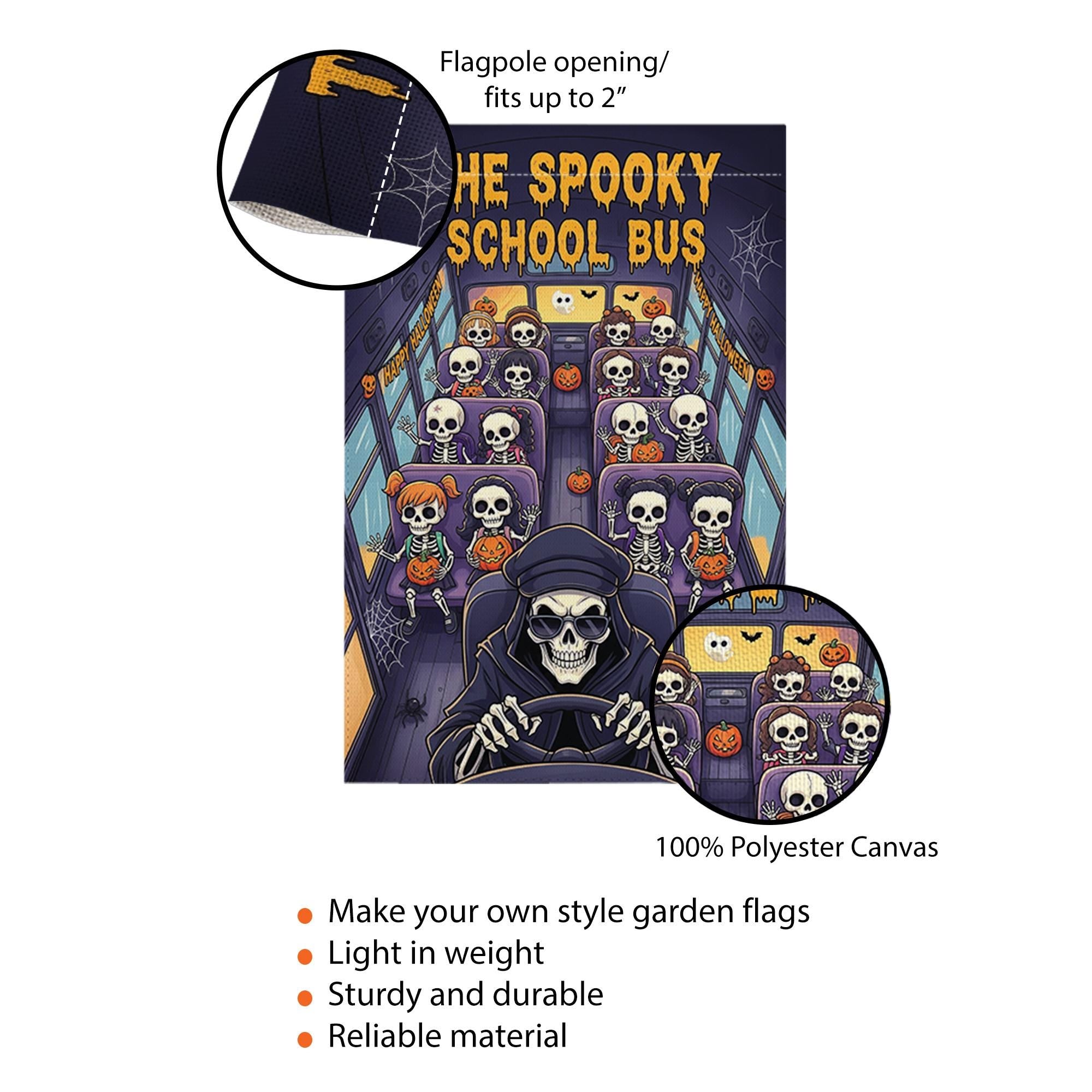 The Spooky School Bus Halloween Garden Flag – Skeleton Kids Yard Decor – Funny Haunted Bus Fall Outdoor Decoration