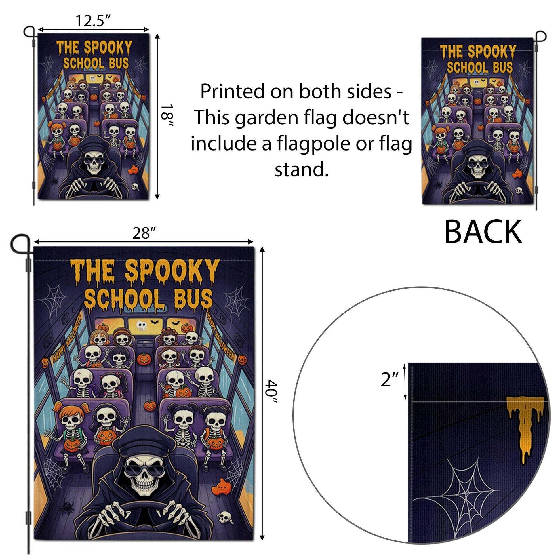 The Spooky School Bus Halloween Garden Flag – Skeleton Kids Yard Decor – Funny Haunted Bus Fall Outdoor Decoration