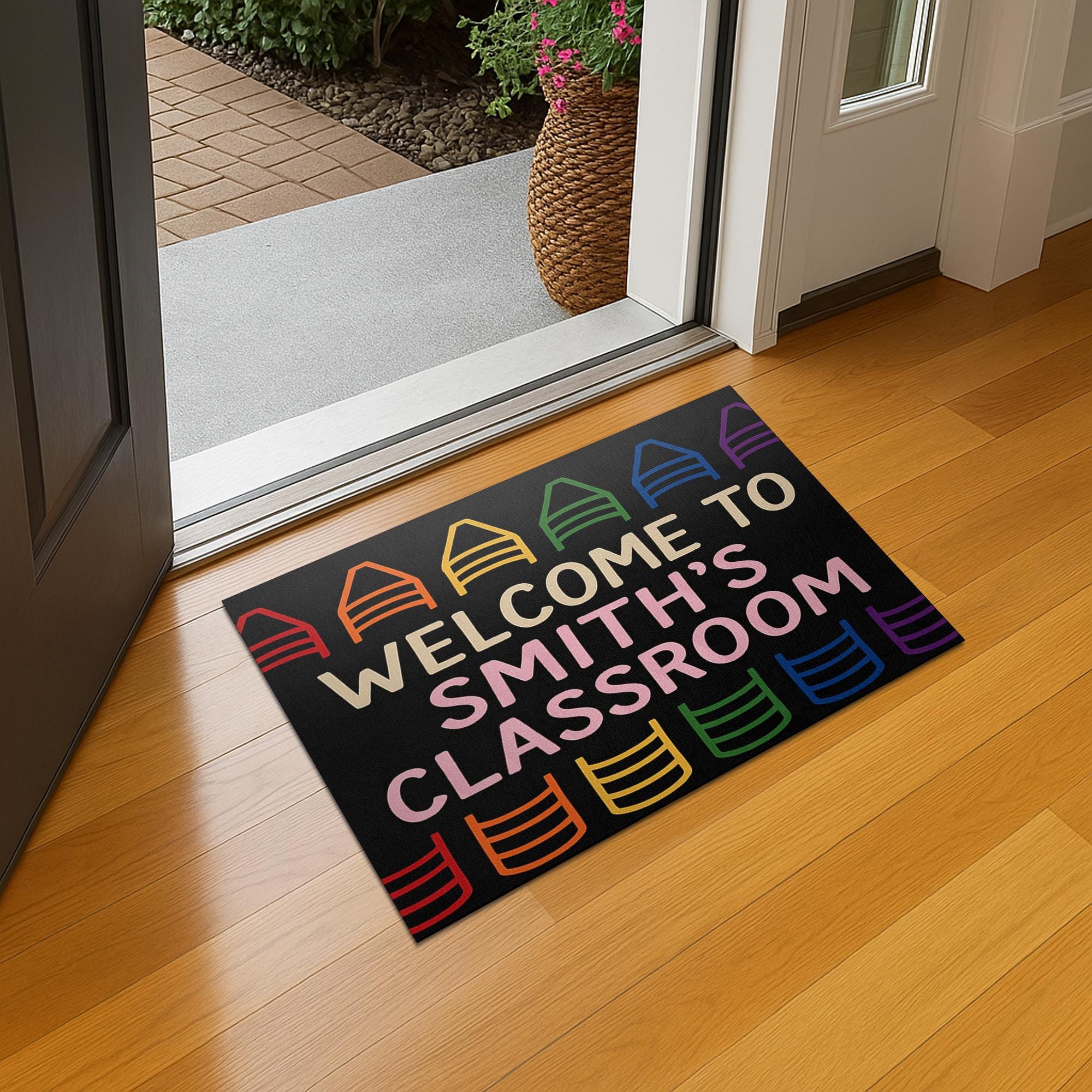 Welcome Doormat for Teacher Classroom, Personalized Teacher Rug, Rainbow Chair Mat, Custom School Door Mat, Teacher Gift
