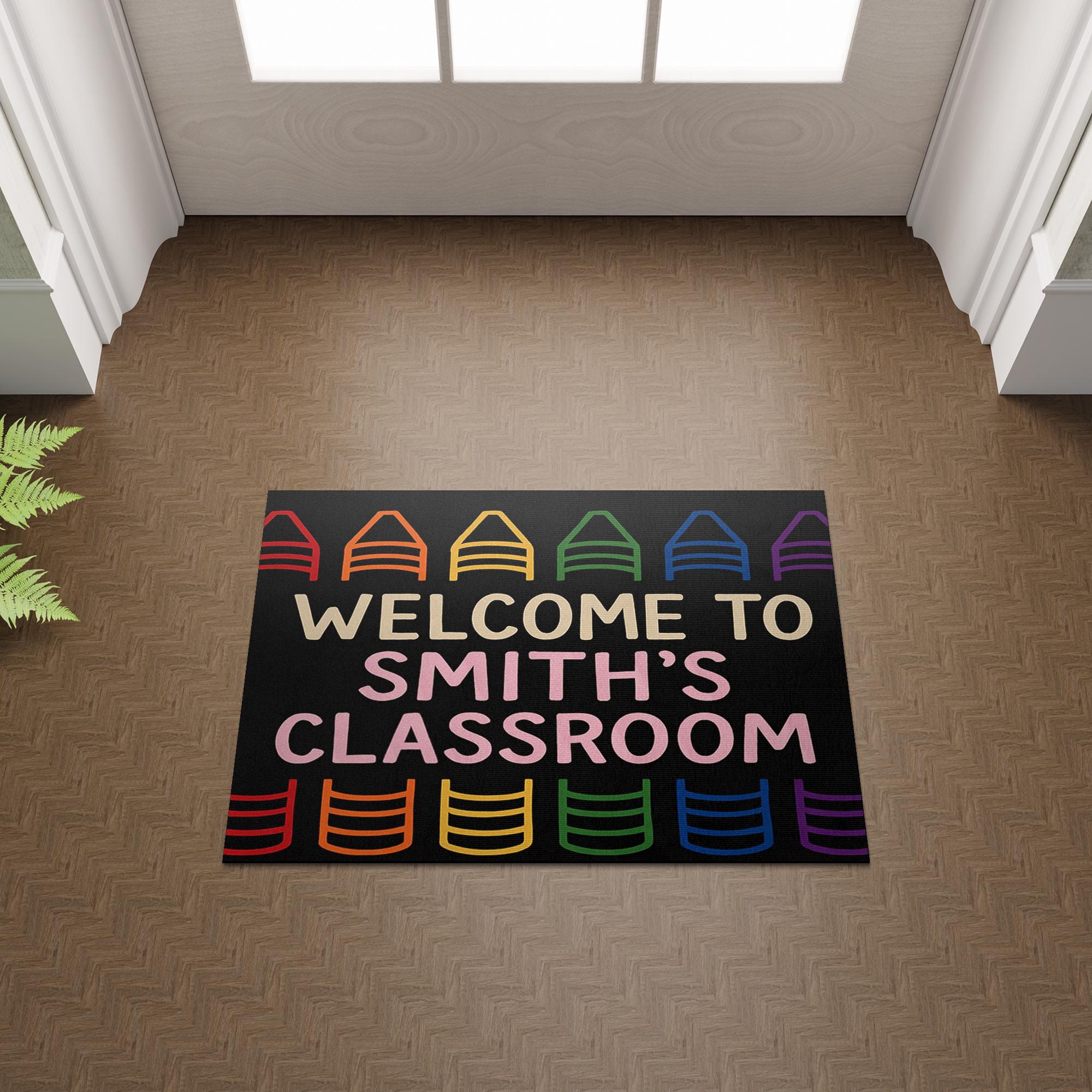 Welcome Doormat for Teacher Classroom, Personalized Teacher Rug, Rainbow Chair Mat, Custom School Door Mat, Teacher Gift
