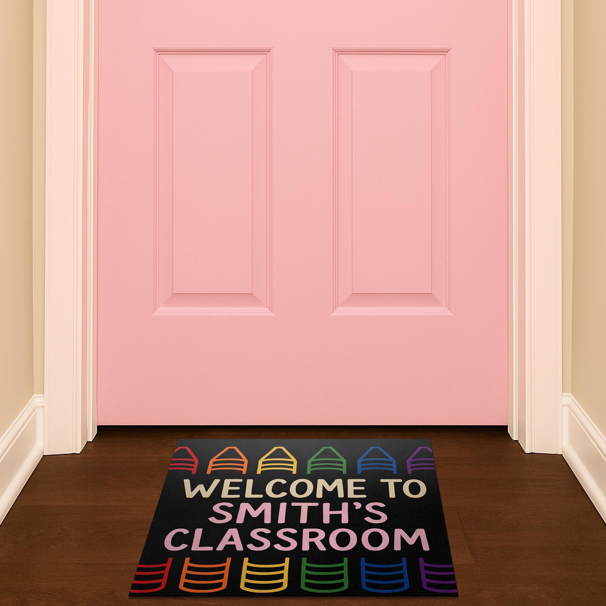 Welcome Doormat for Teacher Classroom, Personalized Teacher Rug, Rainbow Chair Mat, Custom School Door Mat, Teacher Gift