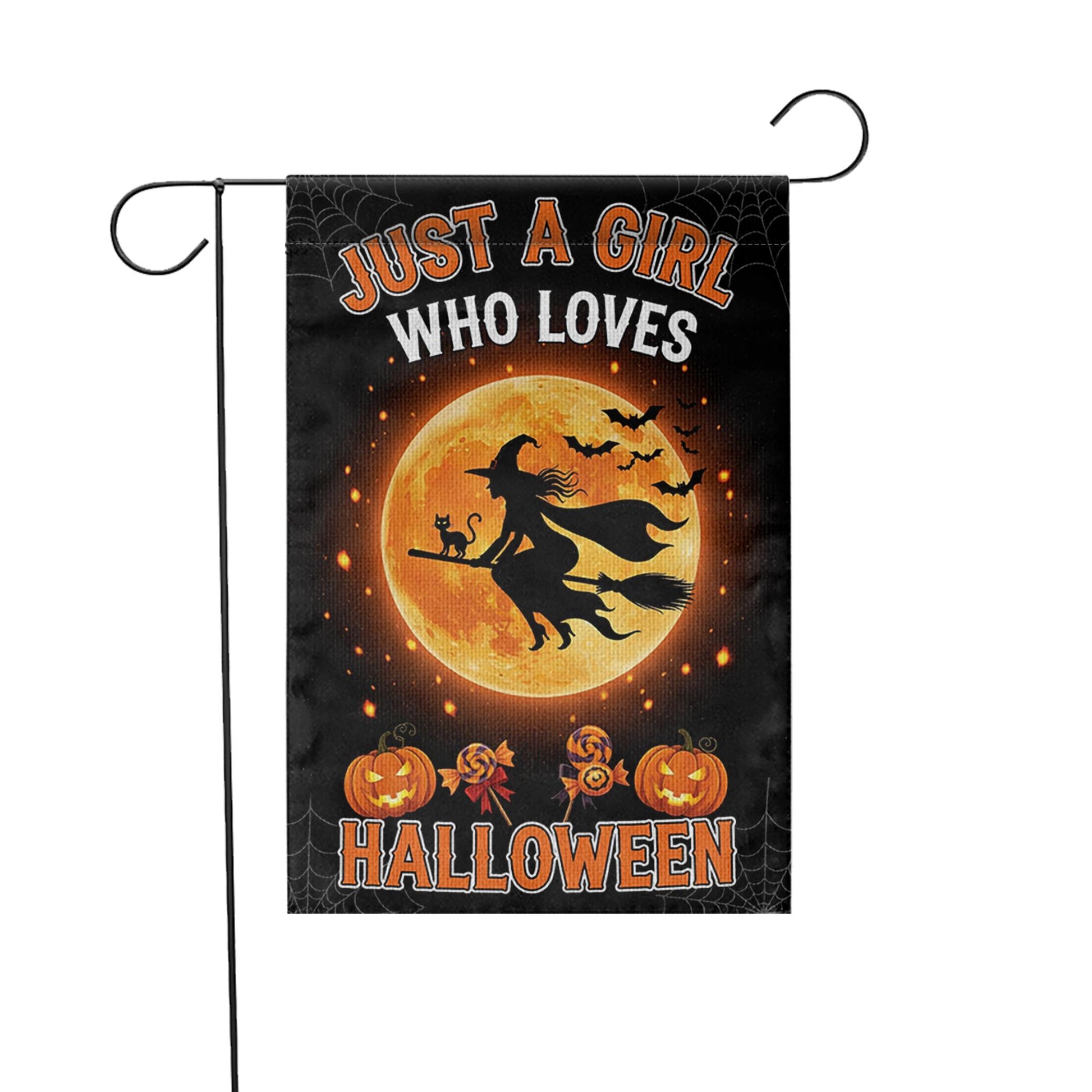 Halloween Garden Flag Witch Flying on Broom – Just a Girl Who Loves Halloween Yard Decor, Fall Outdoor Decoration, Spooky Season Sign