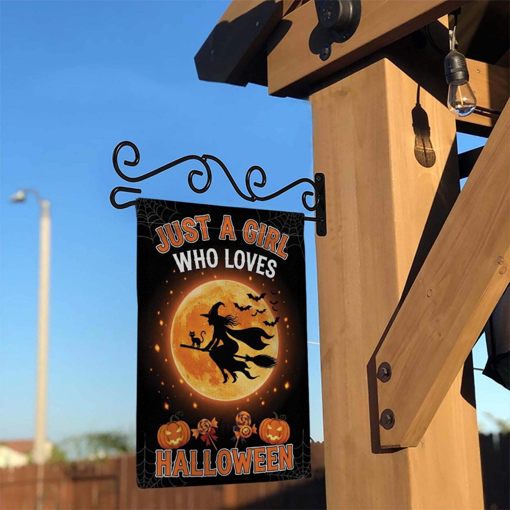 Halloween Garden Flag Witch Flying on Broom – Just a Girl Who Loves Halloween Yard Decor, Fall Outdoor Decoration, Spooky Season Sign