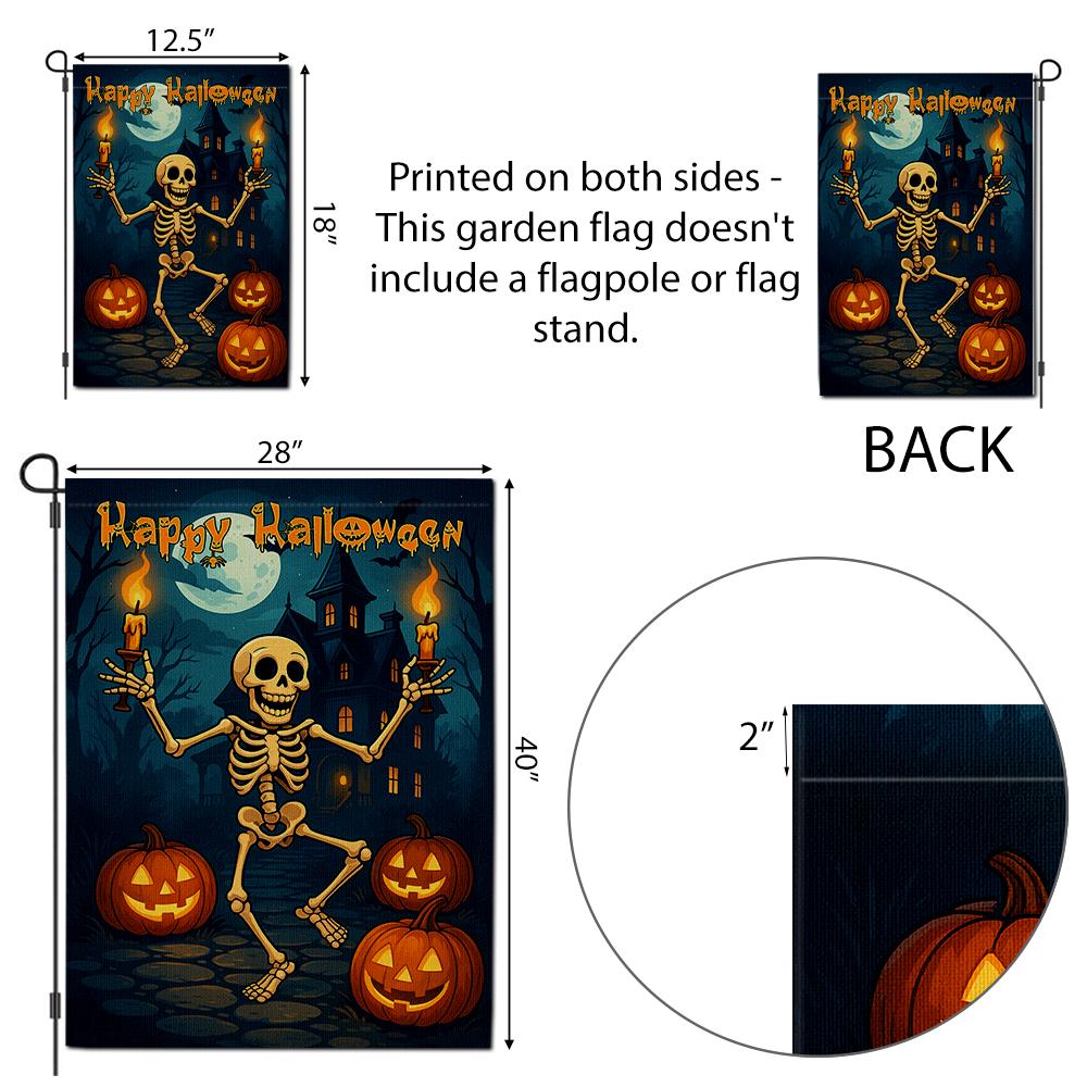 Halloween Skeleton Garden Flag, Spooky Haunted House Yard Decor, Pumpkin Halloween Outdoor Banner, Happy Halloween Sign, Home Decor