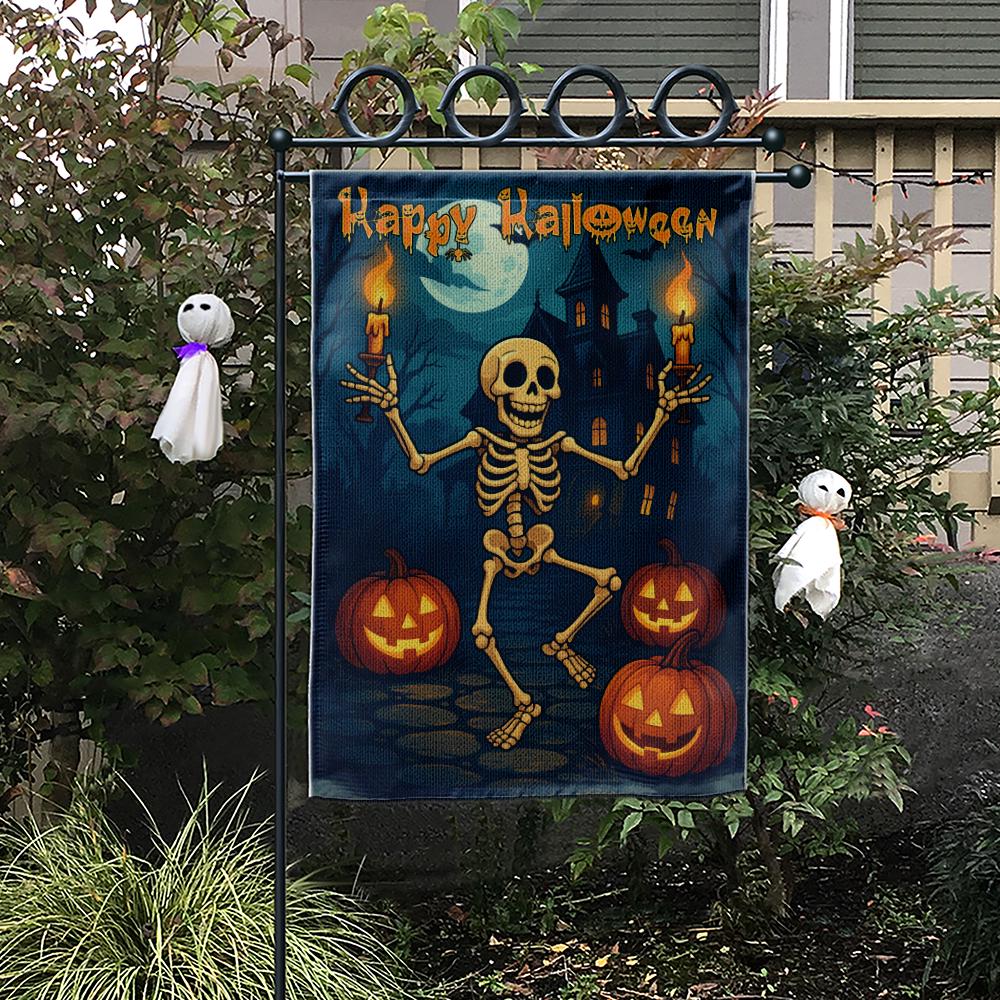 Halloween Skeleton Garden Flag, Spooky Haunted House Yard Decor, Pumpkin Halloween Outdoor Banner, Happy Halloween Sign, Home Decor