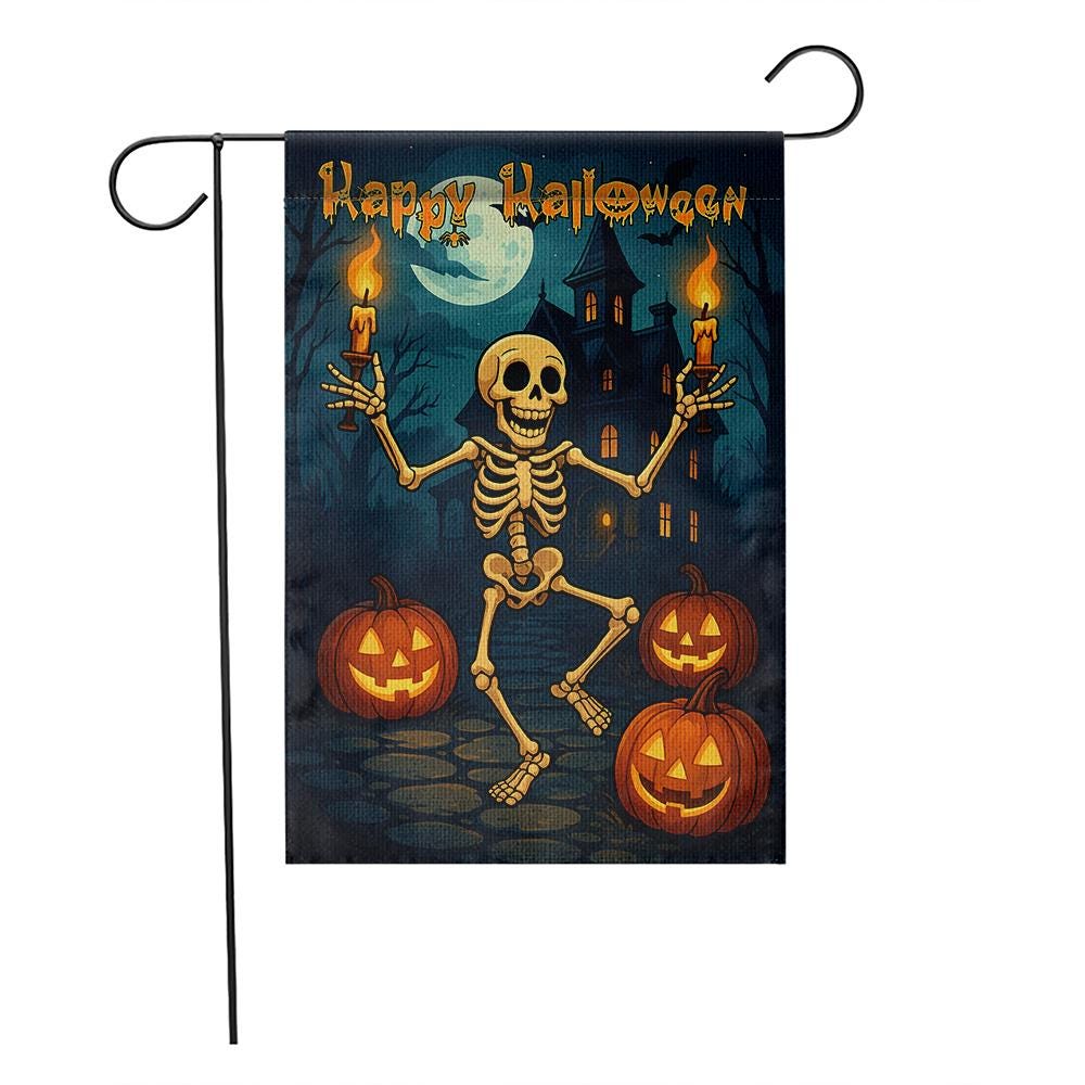 Halloween Skeleton Garden Flag, Spooky Haunted House Yard Decor, Pumpkin Halloween Outdoor Banner, Happy Halloween Sign, Home Decor