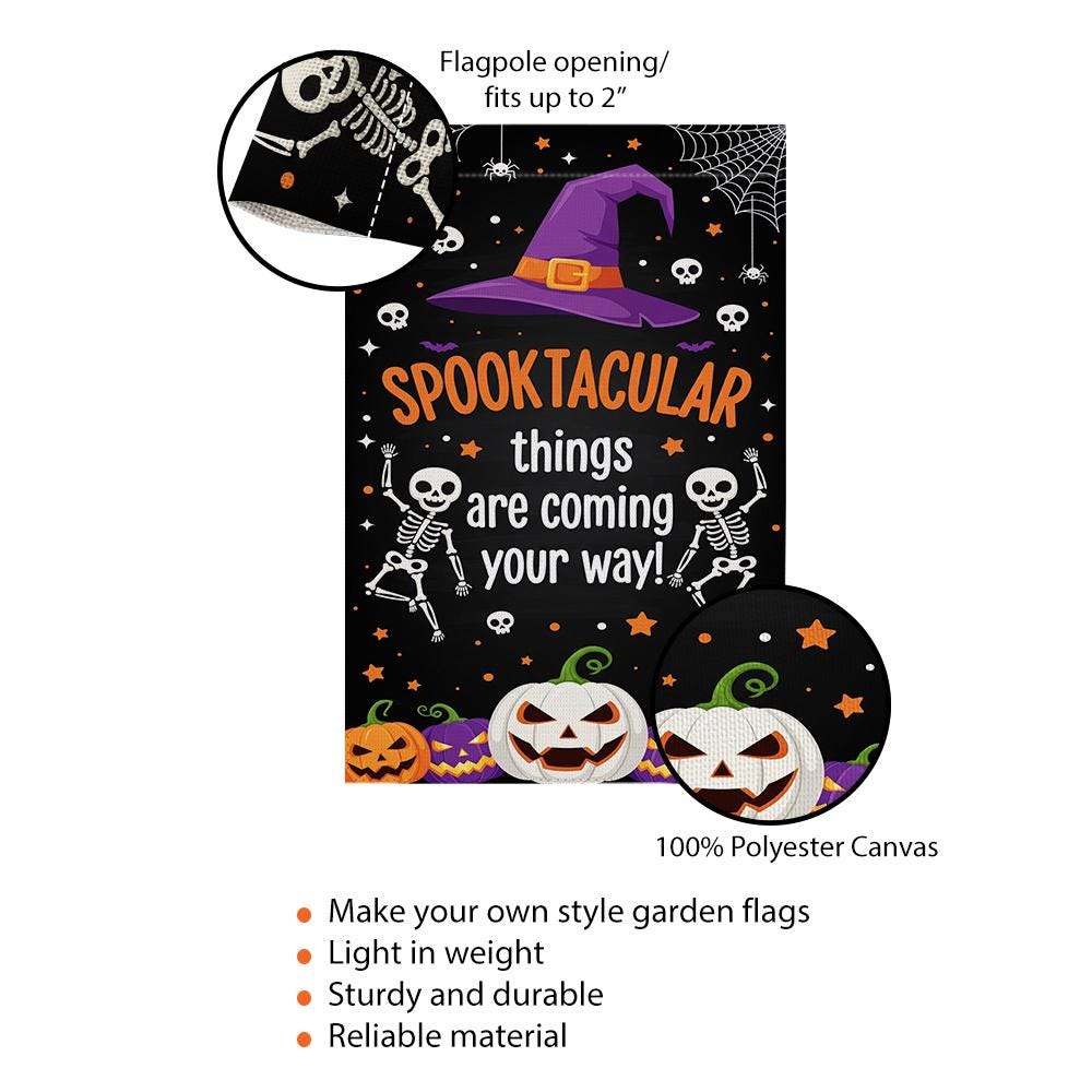 Spooktacular Halloween Garden Flag, Skeleton Pumpkin Yard Decor, Witch Hat Outdoor Banner, Funny Fall Spooky Yard Sign, Home Decor Halloween