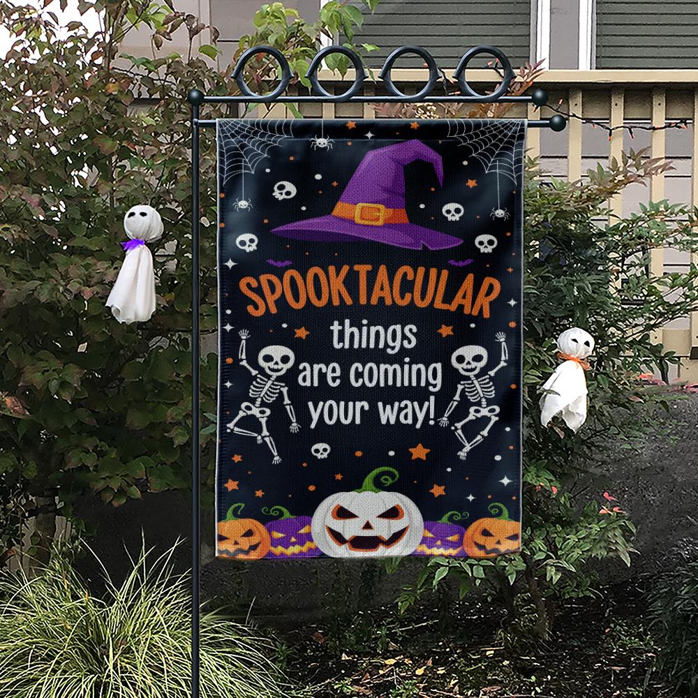 Spooktacular Halloween Garden Flag, Skeleton Pumpkin Yard Decor, Witch Hat Outdoor Banner, Funny Fall Spooky Yard Sign, Home Decor Halloween