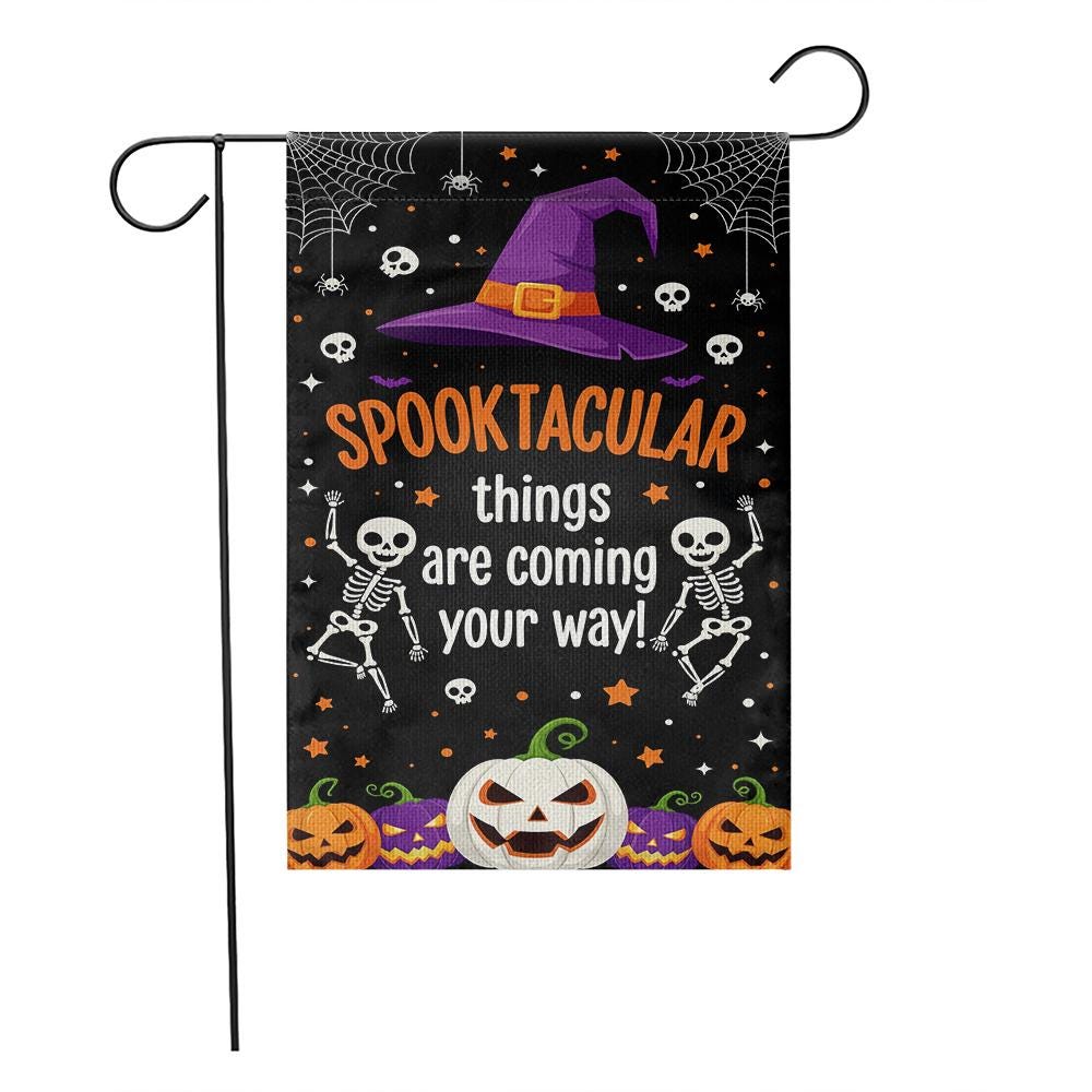 Spooktacular Halloween Garden Flag, Skeleton Pumpkin Yard Decor, Witch Hat Outdoor Banner, Funny Fall Spooky Yard Sign, Home Decor Halloween