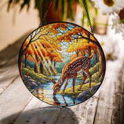 Deer Stained Glass Suncatcher | Faux Glass Woodland Decor | Autumn Forest Window Hanging | Nature Lover Gift | Rustic Fall Home Accent