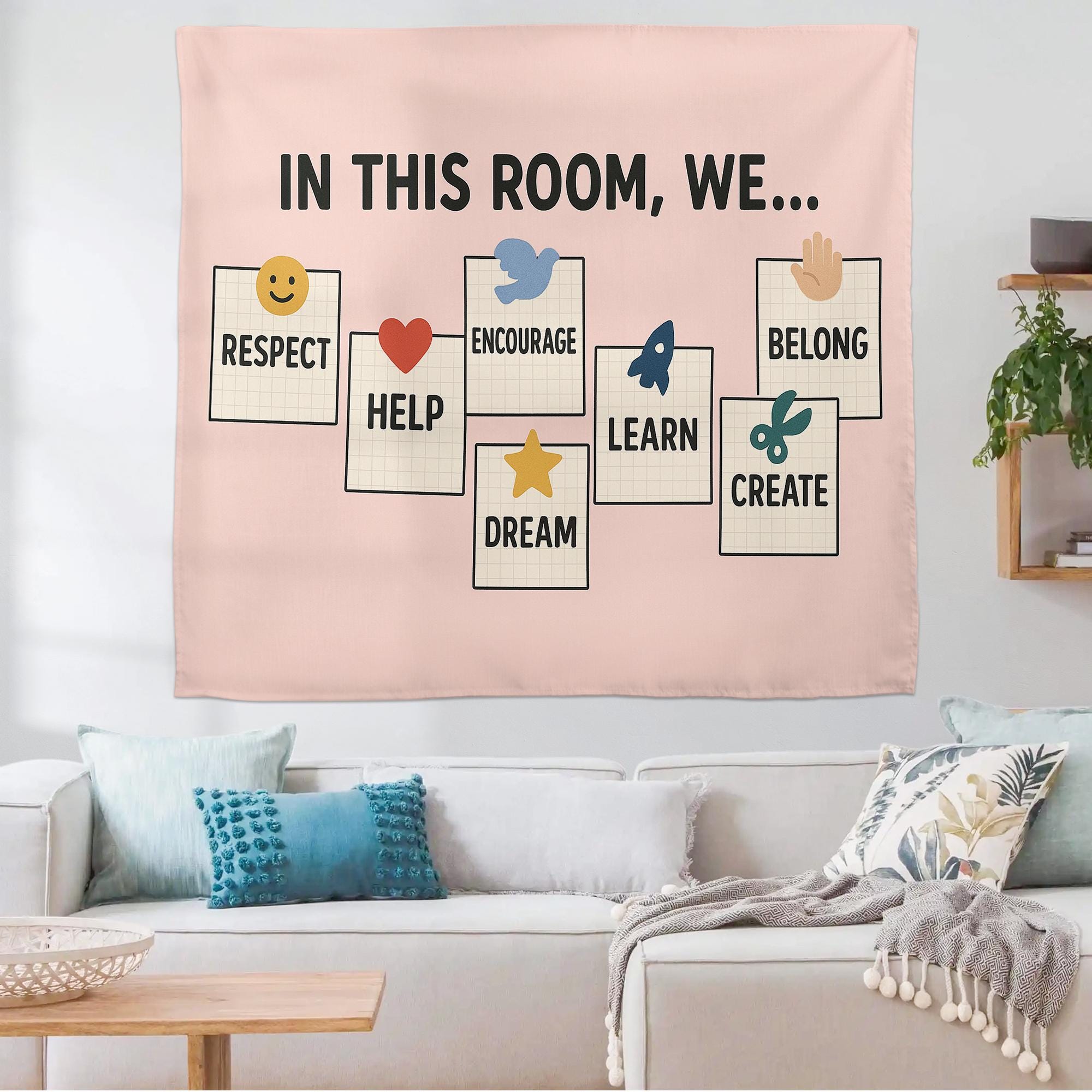 In This Room We Tapestry | Positive Classroom Wall Decor | Motivational Teacher Banner | Encouragement Poster for Kids & Students