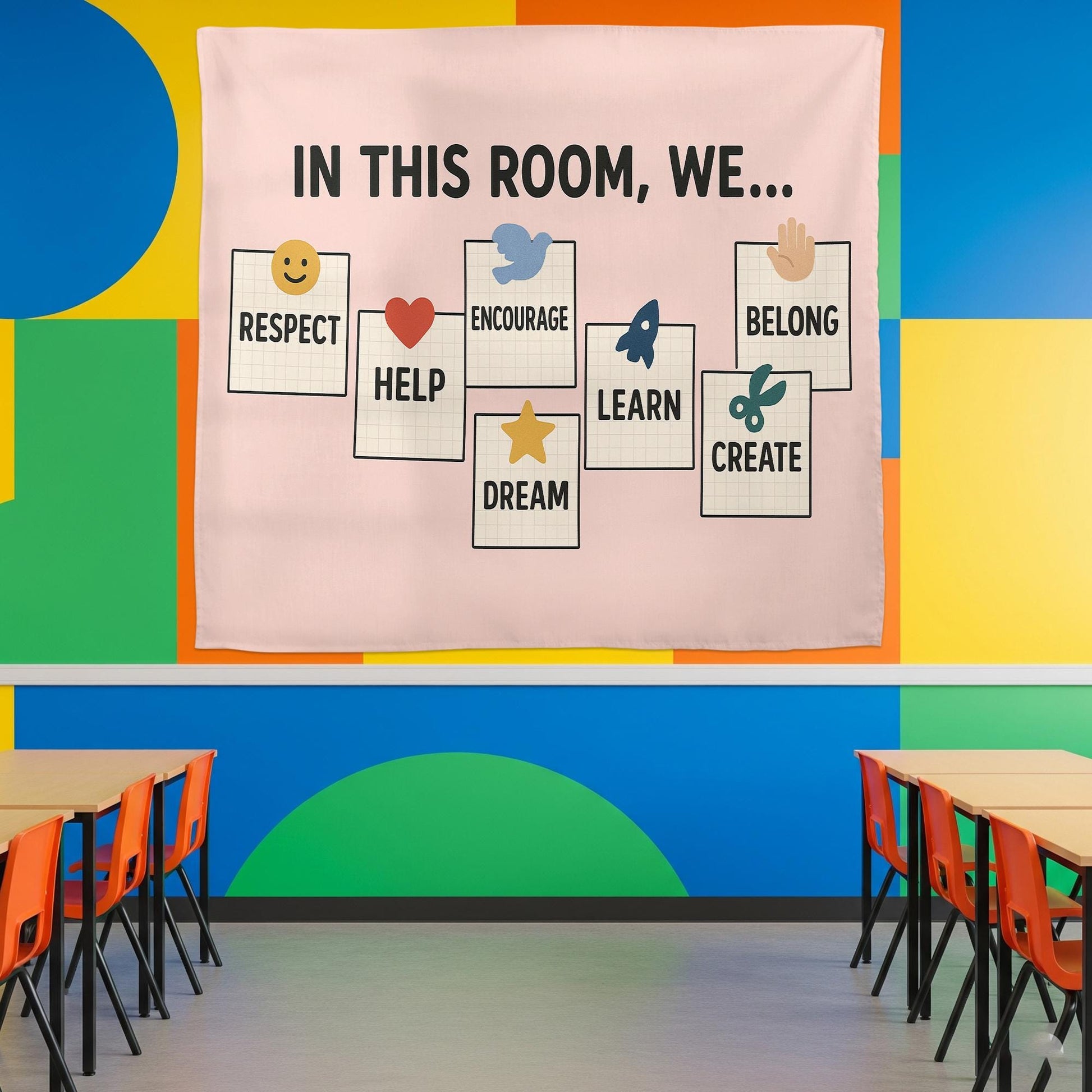 In This Room We Tapestry | Positive Classroom Wall Decor | Motivational Teacher Banner | Encouragement Poster for Kids & Students