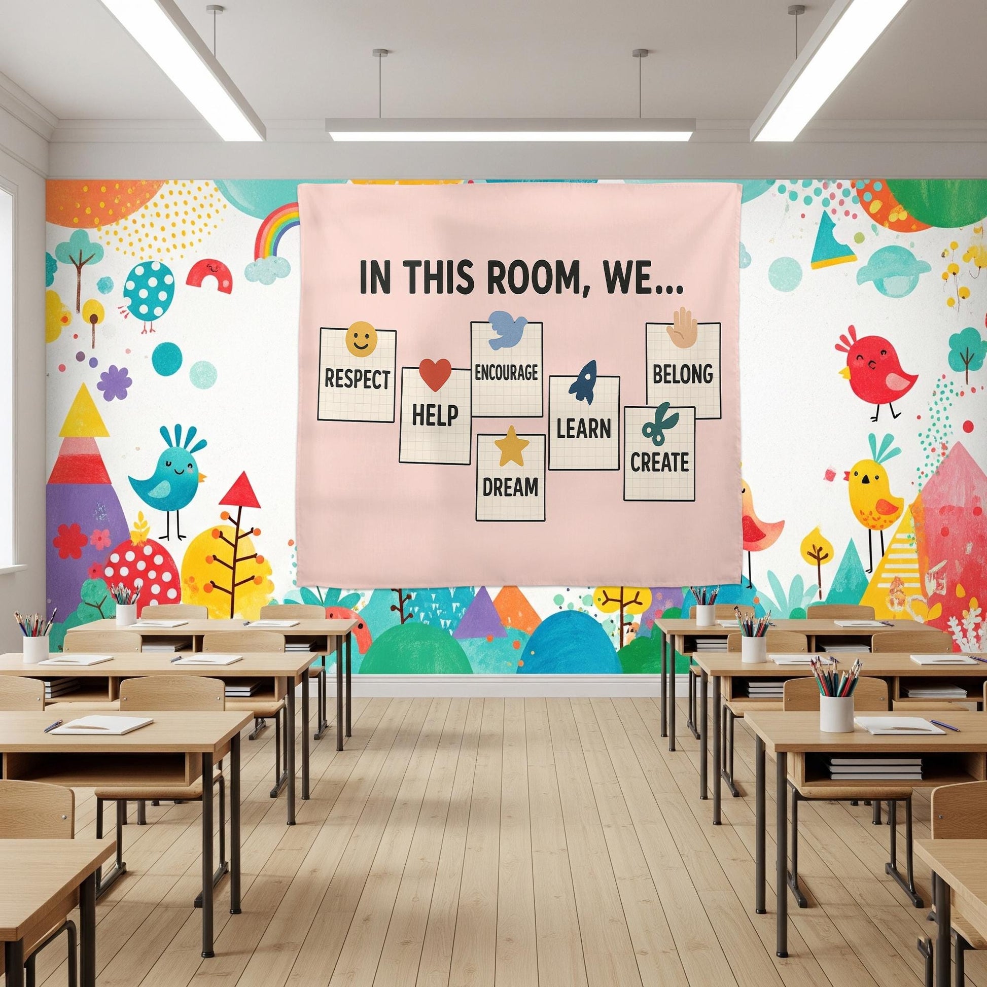 In This Room We Tapestry | Positive Classroom Wall Decor | Motivational Teacher Banner | Encouragement Poster for Kids & Students