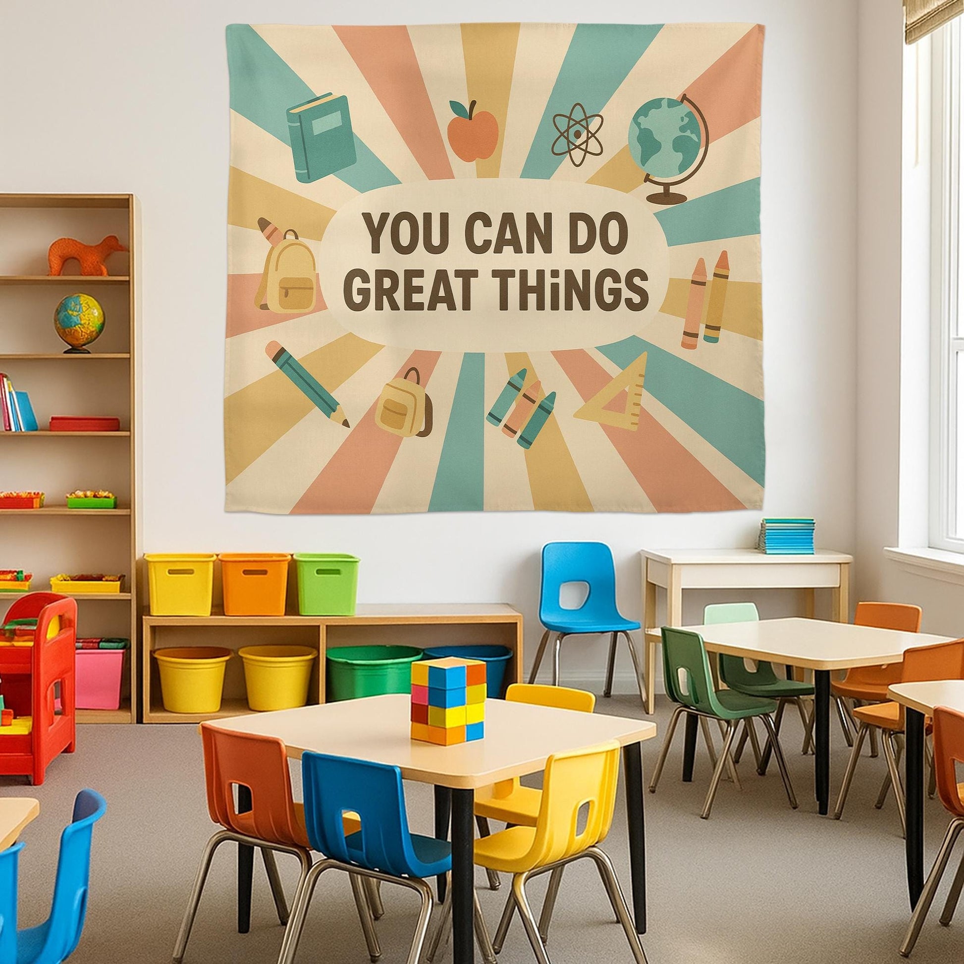 You Can Do Great Things Tapestry | Motivational Classroom Wall Art | Positive Teacher Decor | Back to School Banner for Students