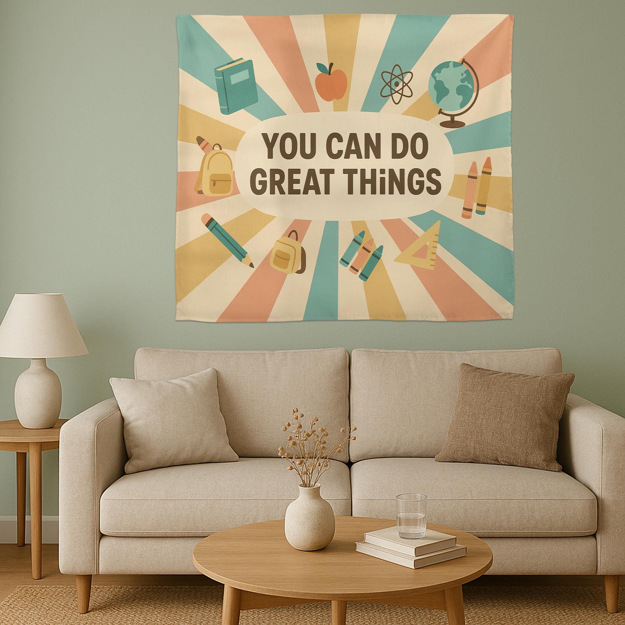 You Can Do Great Things Tapestry | Motivational Classroom Wall Art | Positive Teacher Decor | Back to School Banner for Students