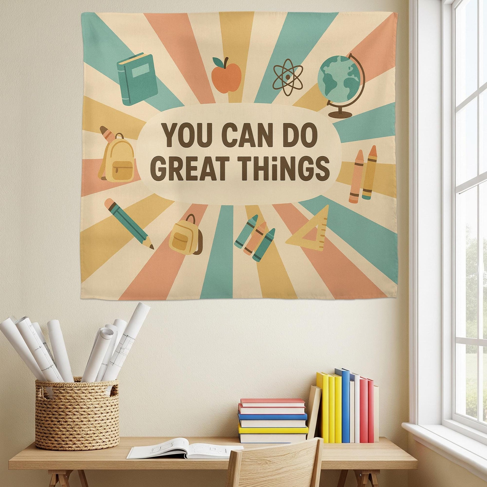 You Can Do Great Things Tapestry | Motivational Classroom Wall Art | Positive Teacher Decor | Back to School Banner for Students