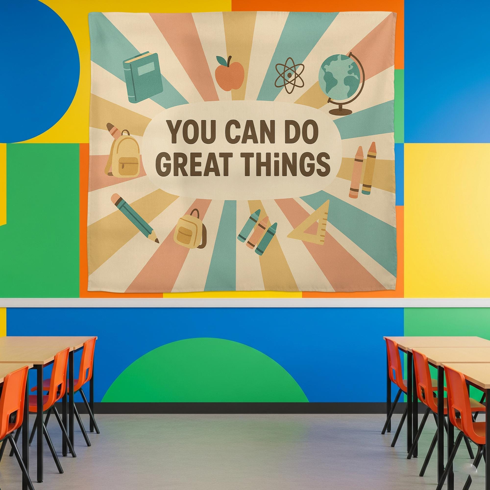 You Can Do Great Things Tapestry | Motivational Classroom Wall Art | Positive Teacher Decor | Back to School Banner for Students