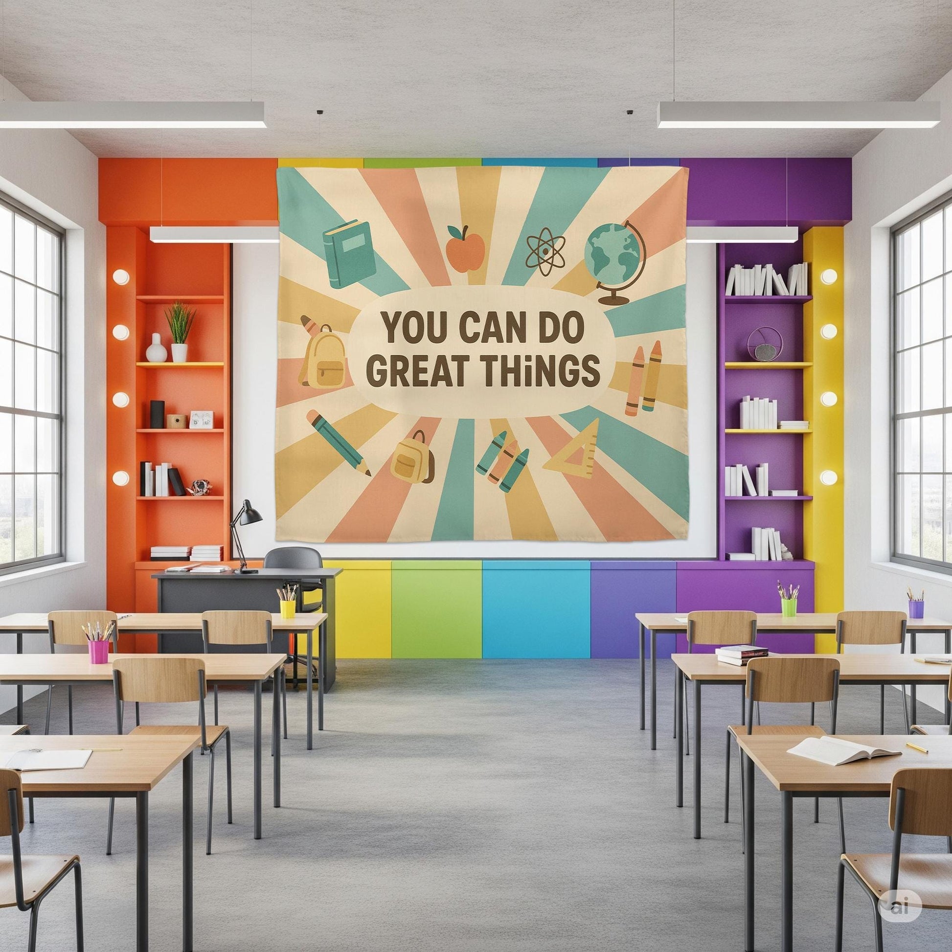 You Can Do Great Things Tapestry | Motivational Classroom Wall Art | Positive Teacher Decor | Back to School Banner for Students