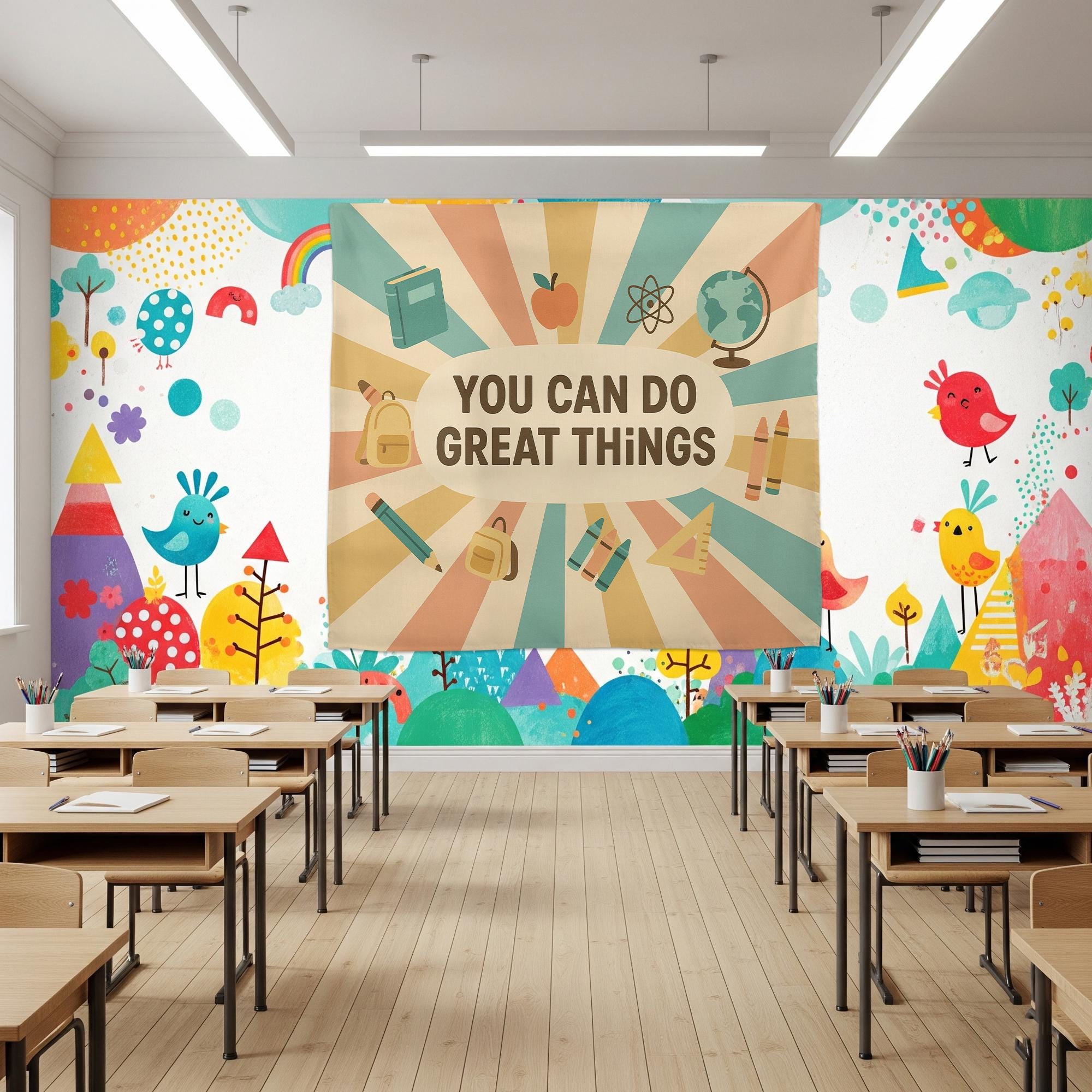You Can Do Great Things Tapestry | Motivational Classroom Wall Art | Positive Teacher Decor | Back to School Banner for Students