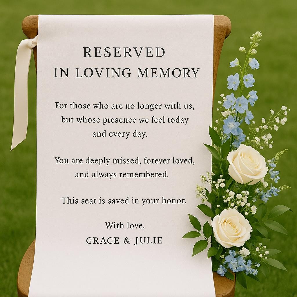 In Loving Memory Wedding Sign | Reserved Chair Banner for Lost Loved Ones | Custom Memorial Ceremony Decor | Personalized Wedding Tribute