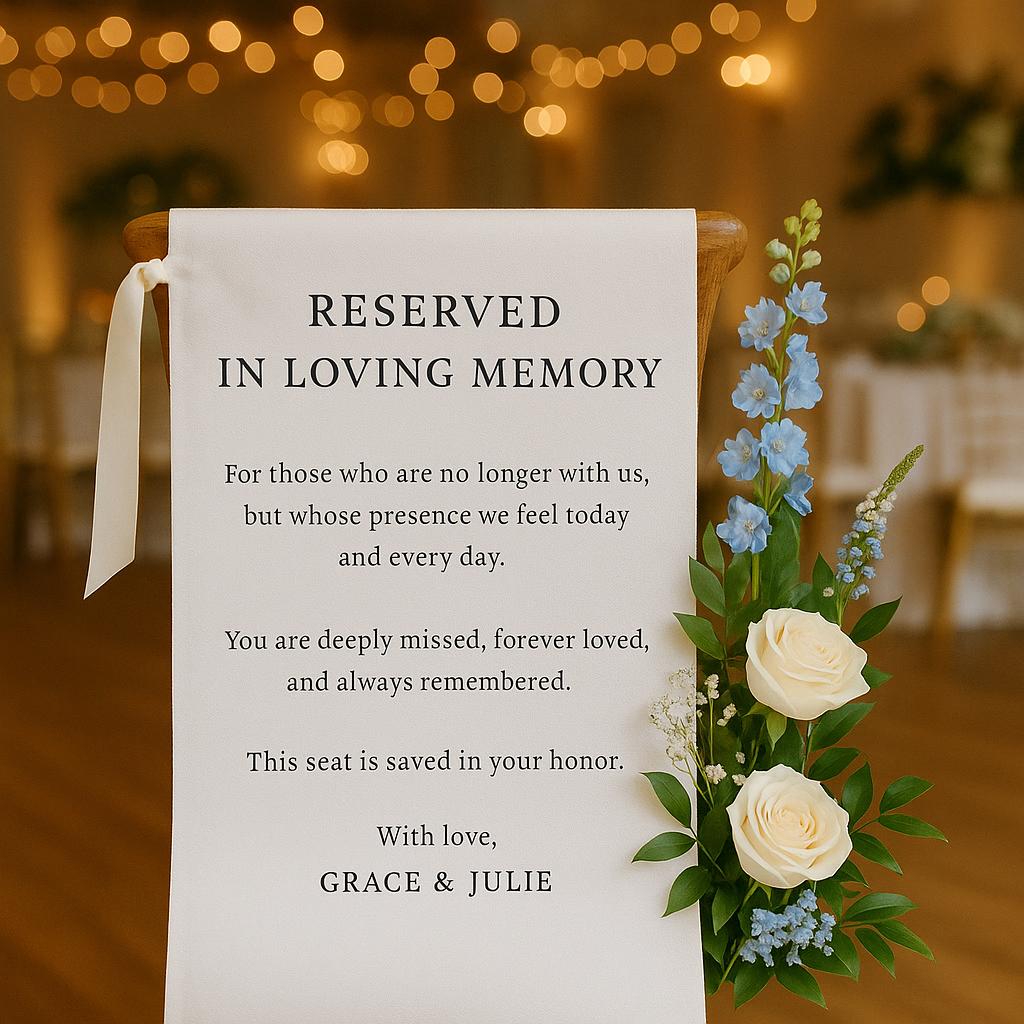 In Loving Memory Wedding Sign | Reserved Chair Banner for Lost Loved Ones | Custom Memorial Ceremony Decor | Personalized Wedding Tribute