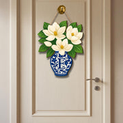 Custom Magnolia Door Hanger | Chinoiserie Monogram Front Door Sign | Southern Floral Porch Decor | Personalized Spring Summer Wreath