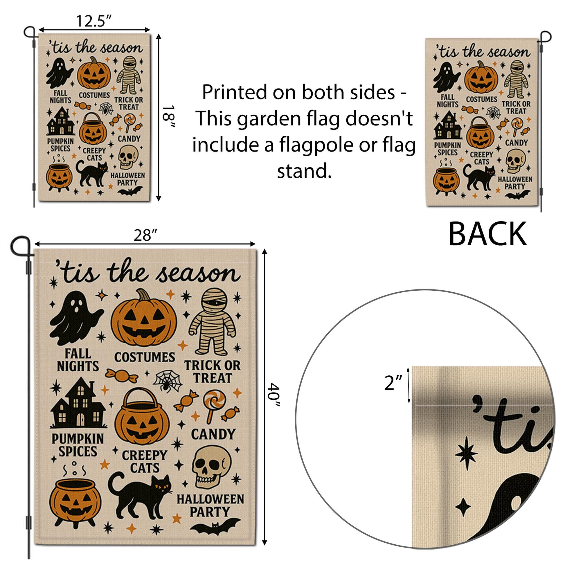 Halloween Garden Flag | 'Tis the Season Fall Yard Decor | Cute Spooky Outdoor Sign | Pumpkin Spice, Candy, Trick or Treat Lawn Banner