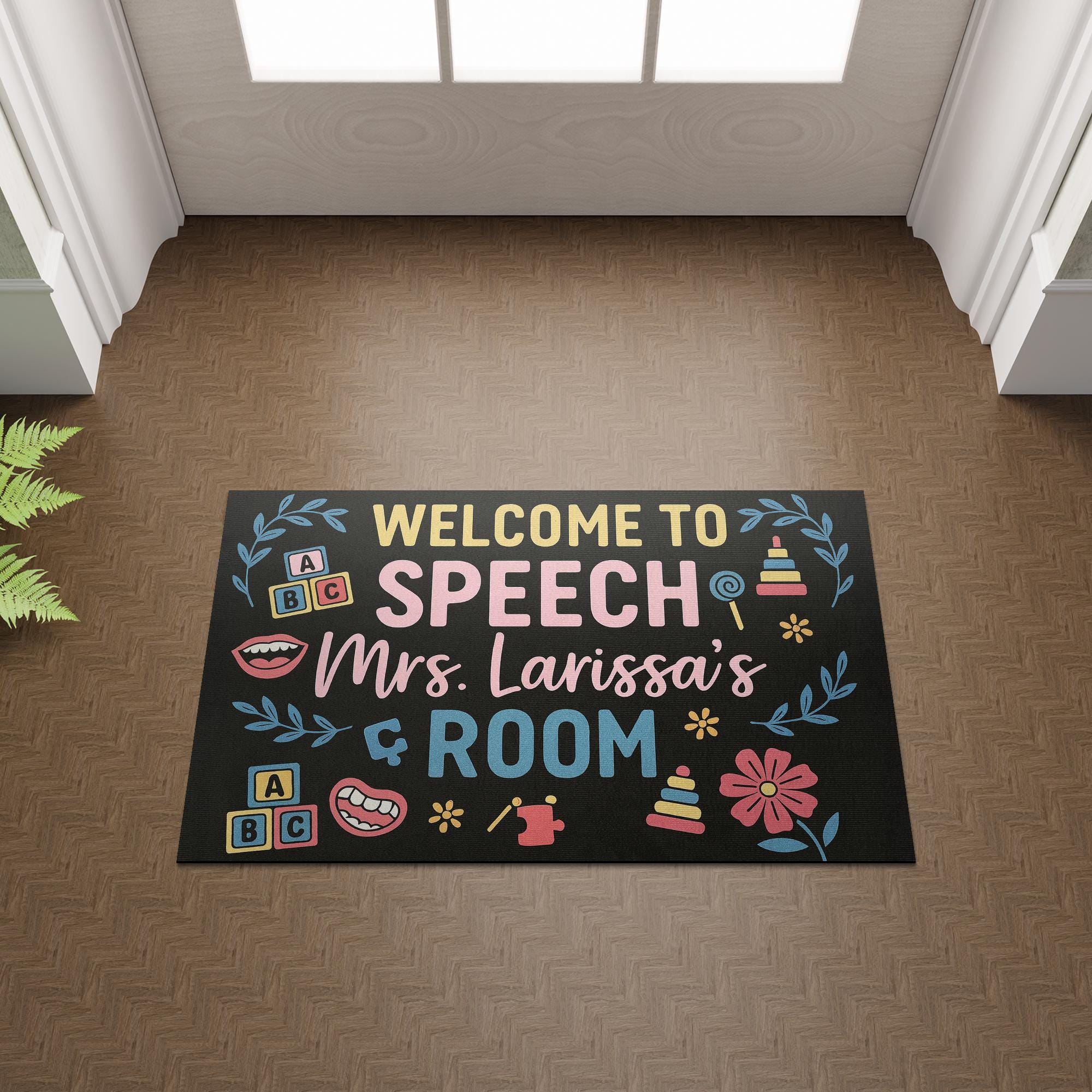 Speech Room Welcome Mat – Personalized Speech Therapist Doormat, SLP Classroom Decor, Custom Name Rug for Therapy or Office, Teacher Gift