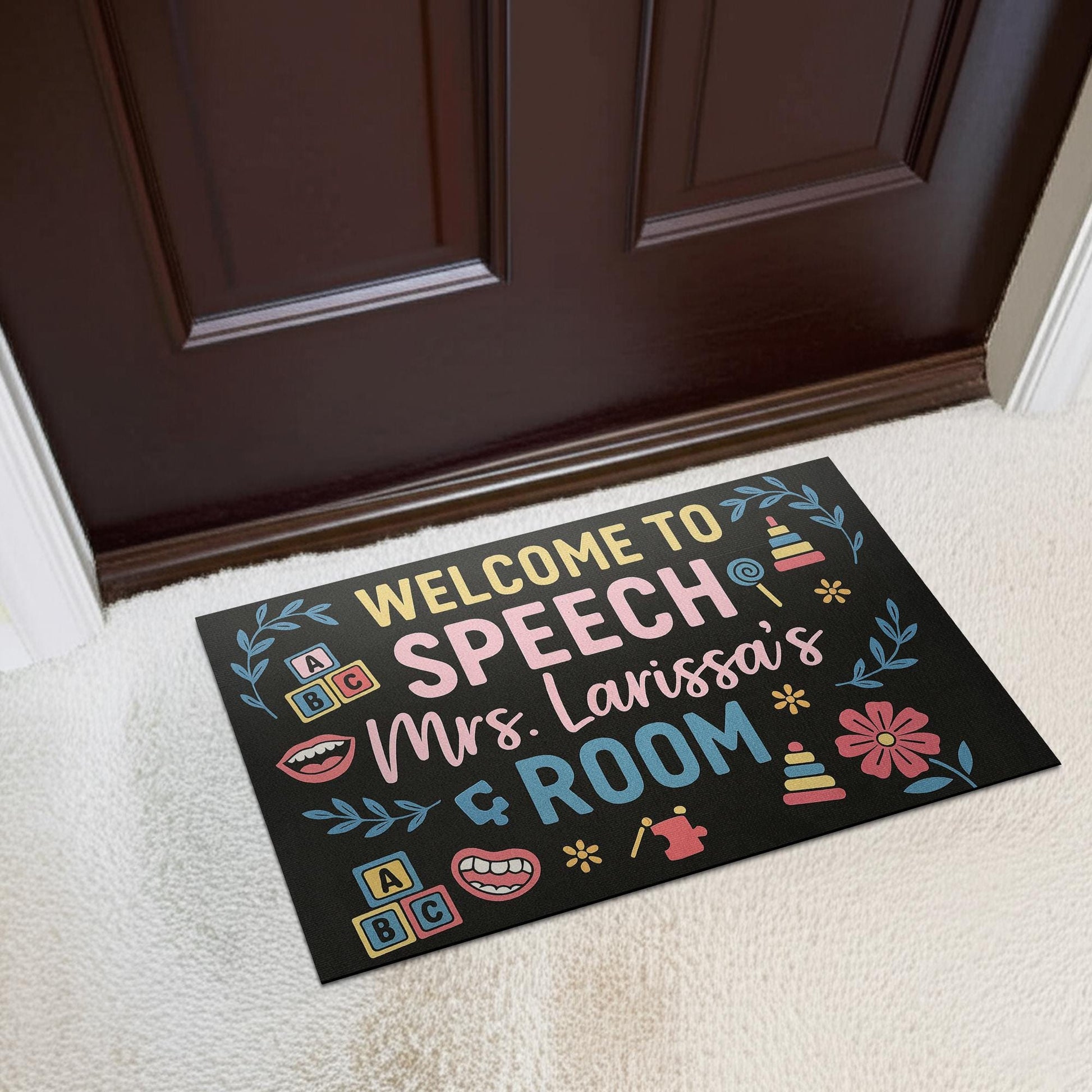 Speech Room Welcome Mat – Personalized Speech Therapist Doormat, SLP Classroom Decor, Custom Name Rug for Therapy or Office, Teacher Gift