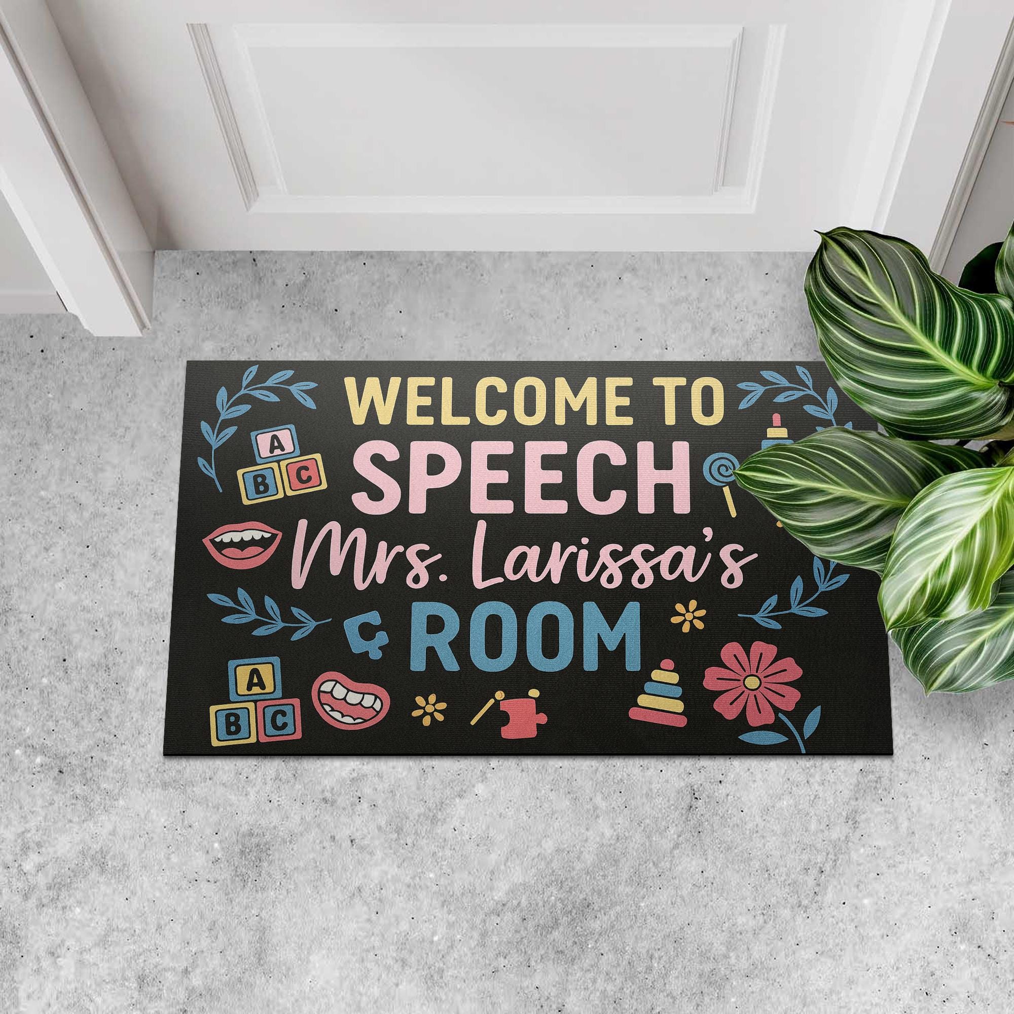 Speech Room Welcome Mat – Personalized Speech Therapist Doormat, SLP Classroom Decor, Custom Name Rug for Therapy or Office, Teacher Gift