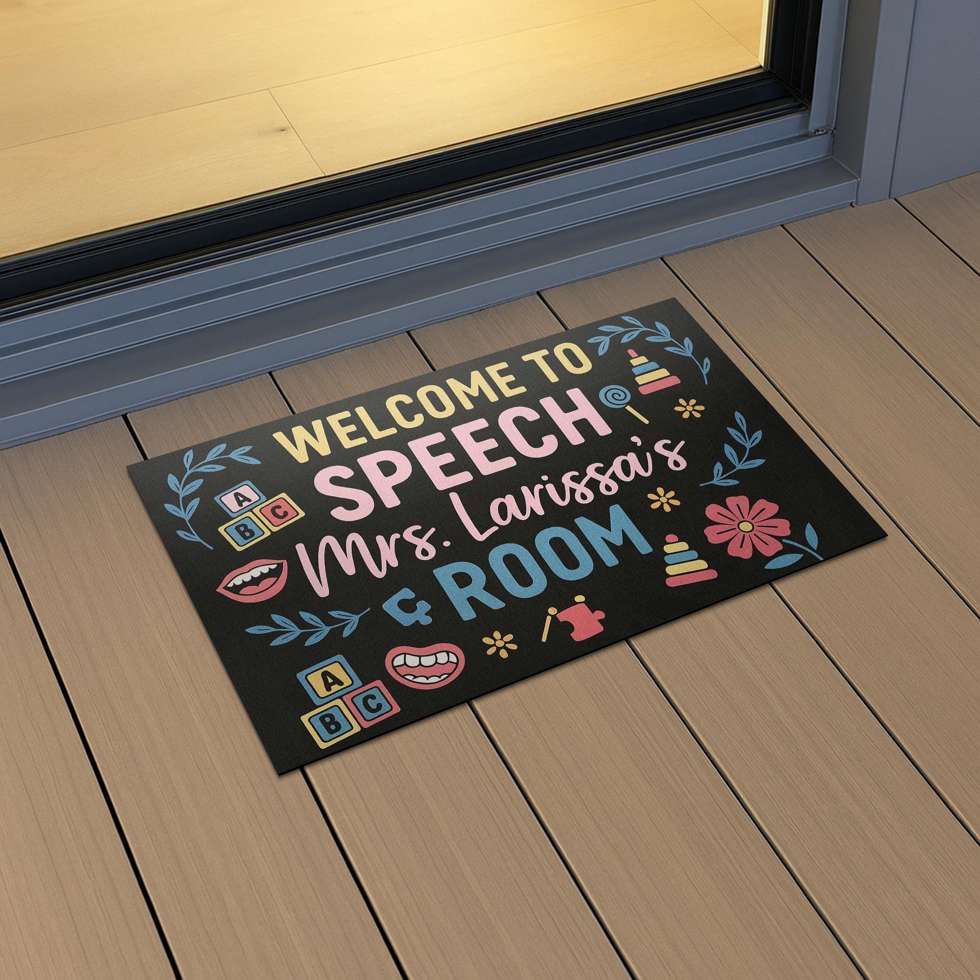 Speech Room Welcome Mat – Personalized Speech Therapist Doormat, SLP Classroom Decor, Custom Name Rug for Therapy or Office, Teacher Gift