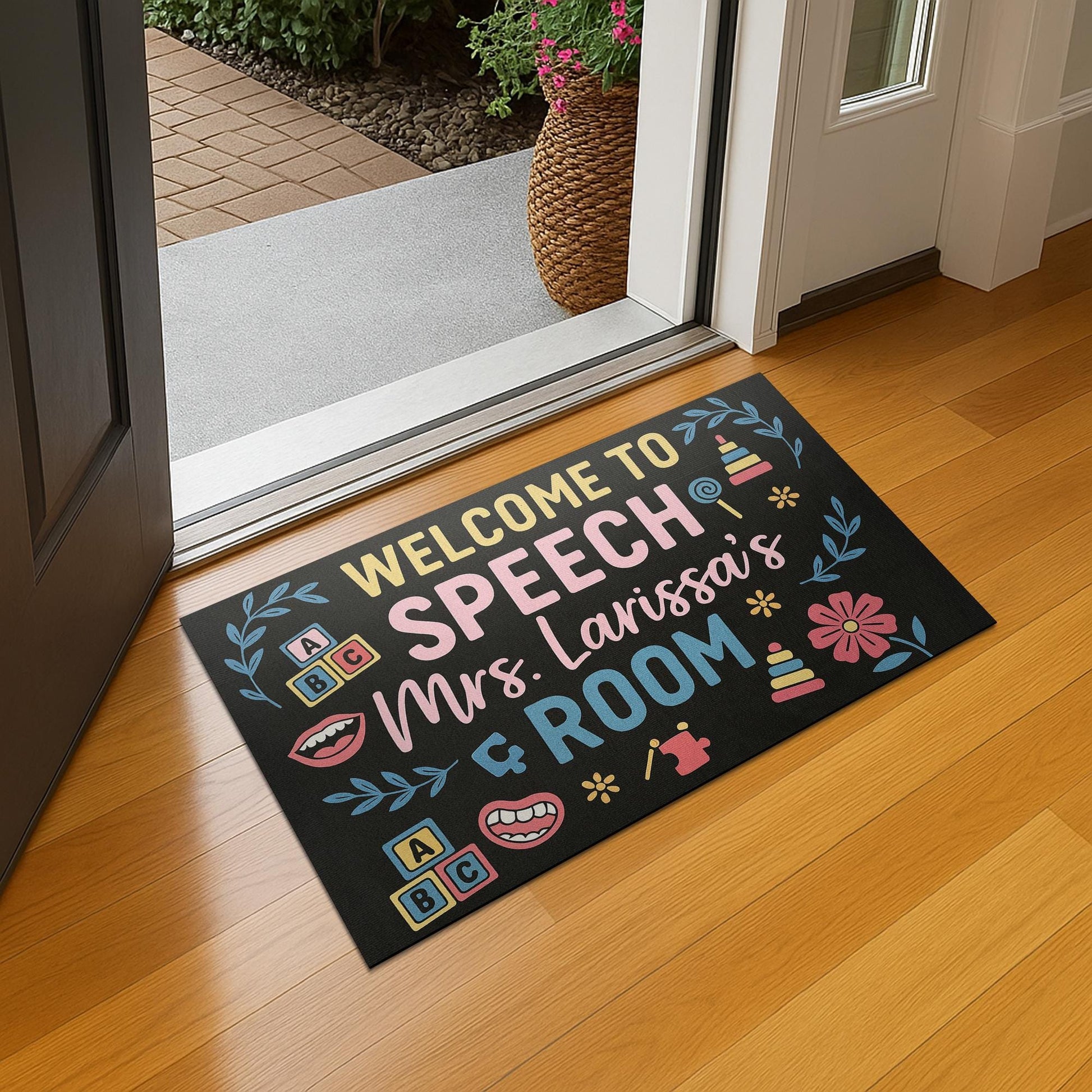 Speech Room Welcome Mat – Personalized Speech Therapist Doormat, SLP Classroom Decor, Custom Name Rug for Therapy or Office, Teacher Gift