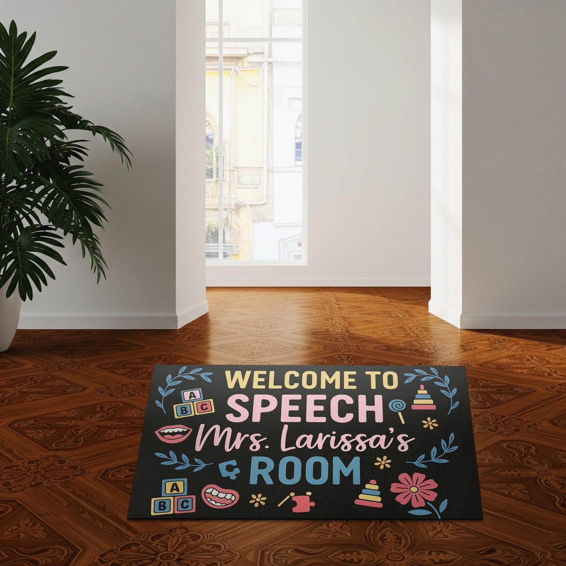 Speech Room Welcome Mat – Personalized Speech Therapist Doormat, SLP Classroom Decor, Custom Name Rug for Therapy or Office, Teacher Gift