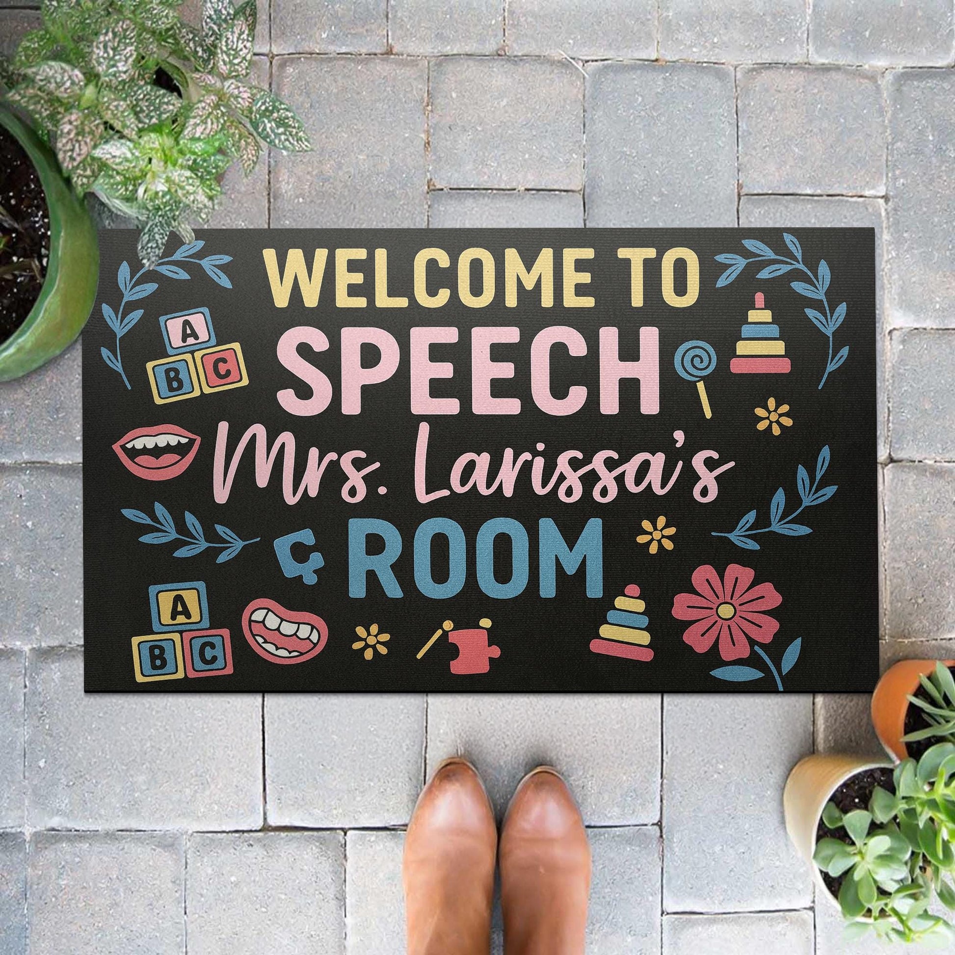 Speech Room Welcome Mat – Personalized Speech Therapist Doormat, SLP Classroom Decor, Custom Name Rug for Therapy or Office, Teacher Gift