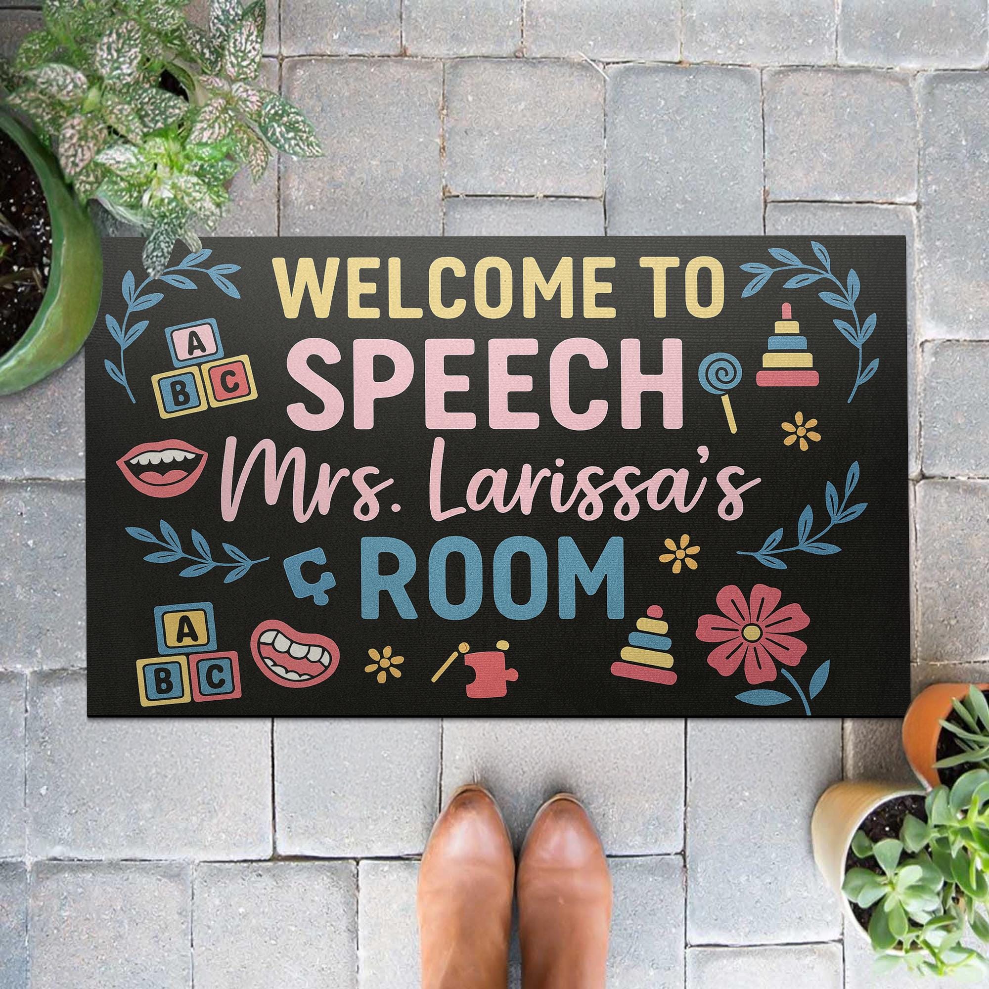 Speech Room Welcome Mat – Personalized Speech Therapist Doormat, SLP Classroom Decor, Custom Name Rug for Therapy or Office, Teacher Gift