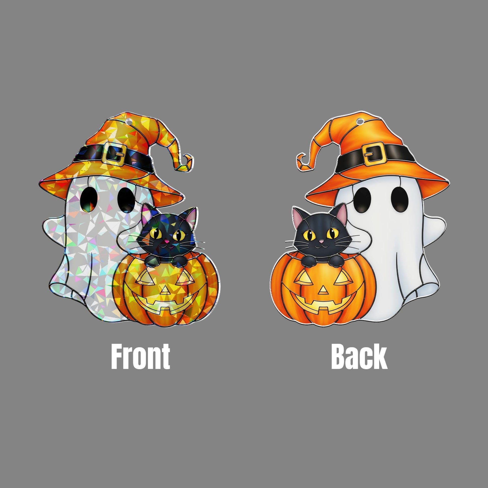 Halloween Ghost Cat Hologram Ornament – Halloween Black Cat Window Hanging, Cute Pumpkin Witch Decor, Fall Wall Art for Autumn Home